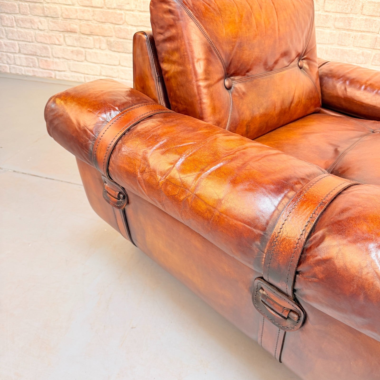 Vintage 1970s Svend Skippers Tan Leather Armchair Hand Dyed Cognac Patina