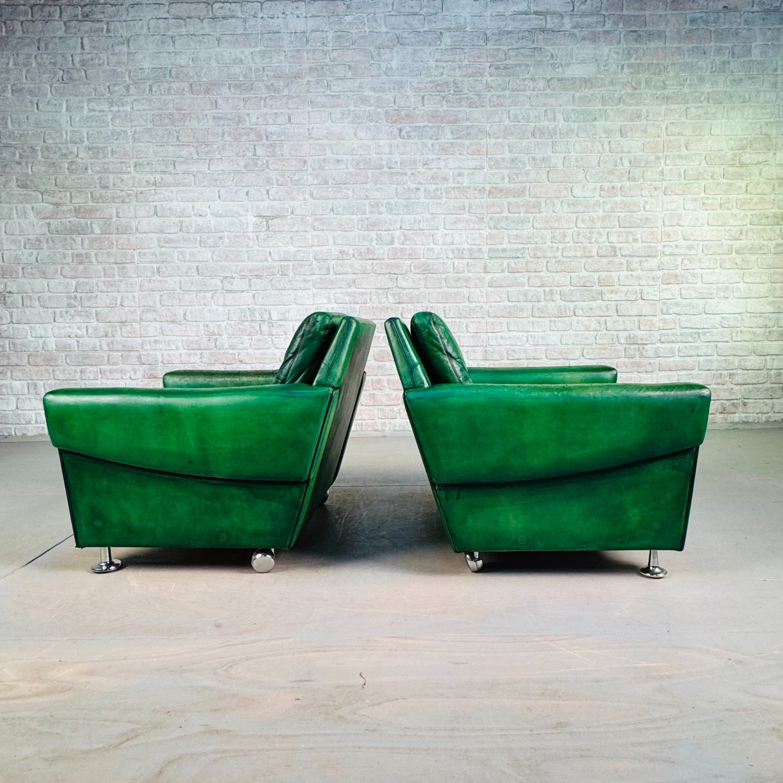 Vintage Danish Green Leather Pair of Armchairs by Svend Skipper