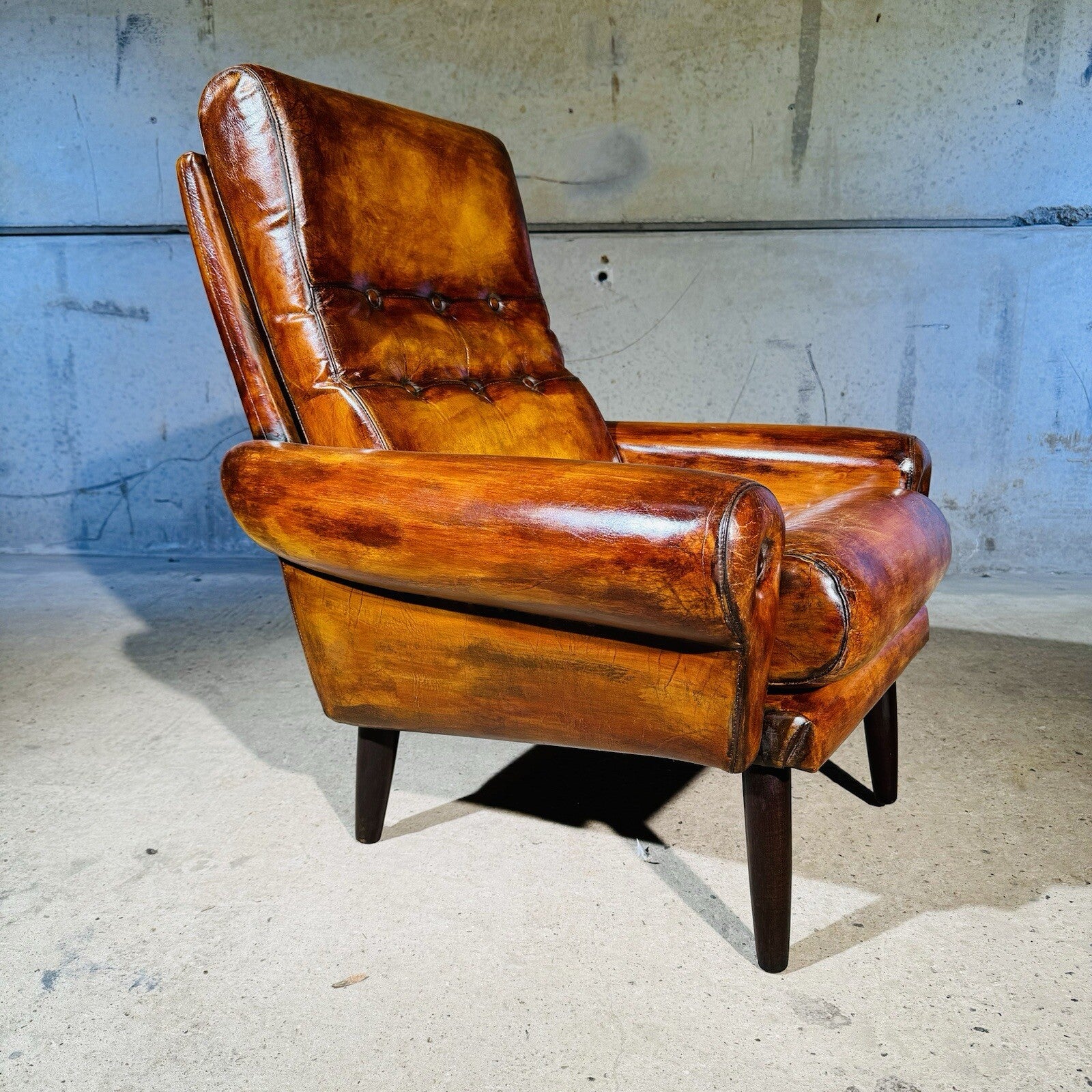 Vintage Danish Leather Armchair - Neat Proportions, Vibrant Light Tan