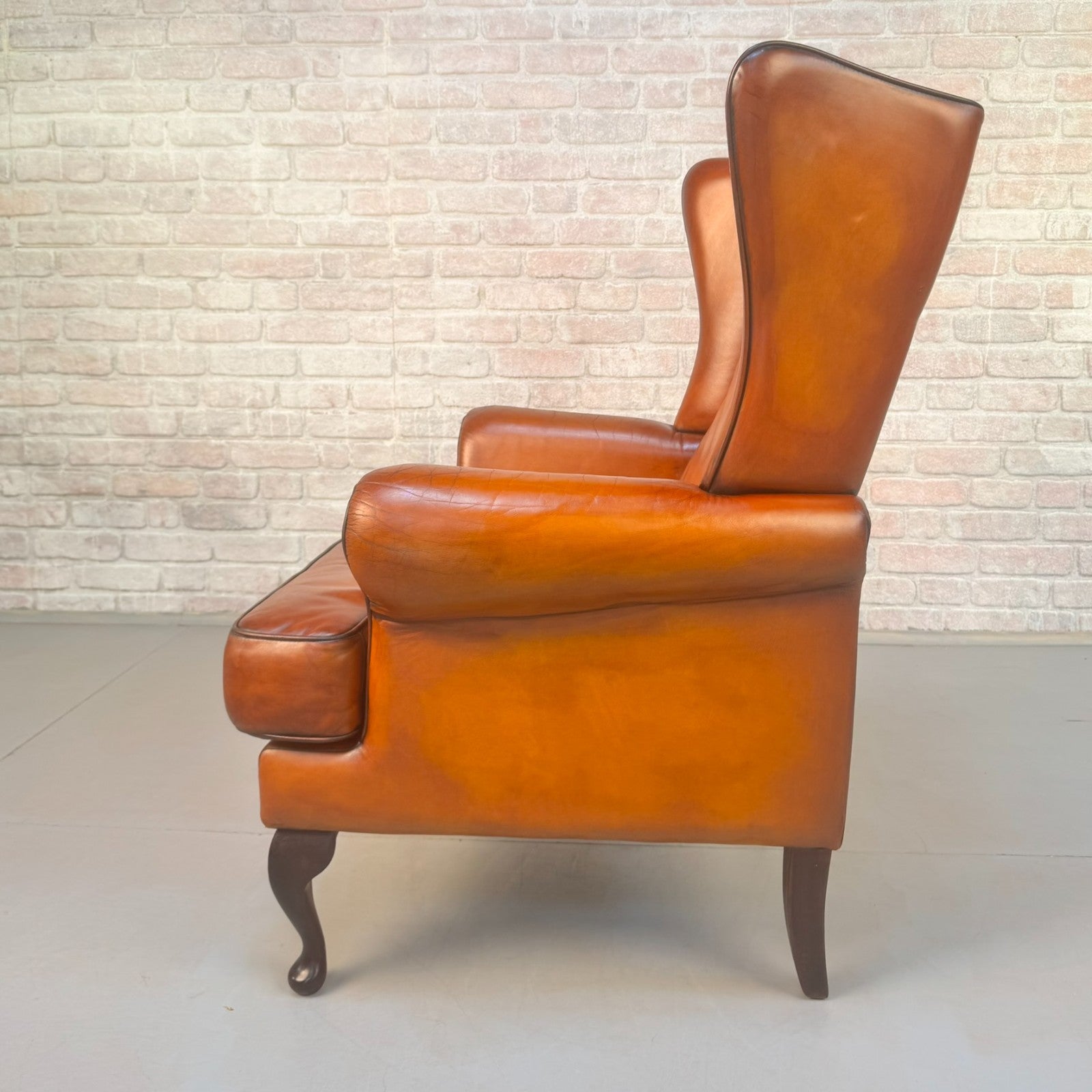 Vintage Danish Wingback Chair Tan Leather | Scandinavian Lounge Armchair
