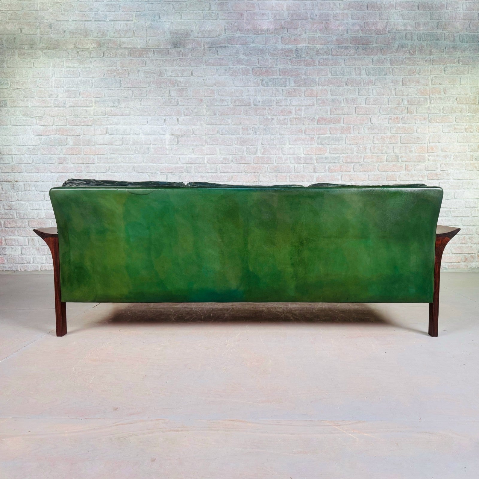 1960s Danish Green Leather Three-Seater Sofa & His & Hers Armchairs Golstrup