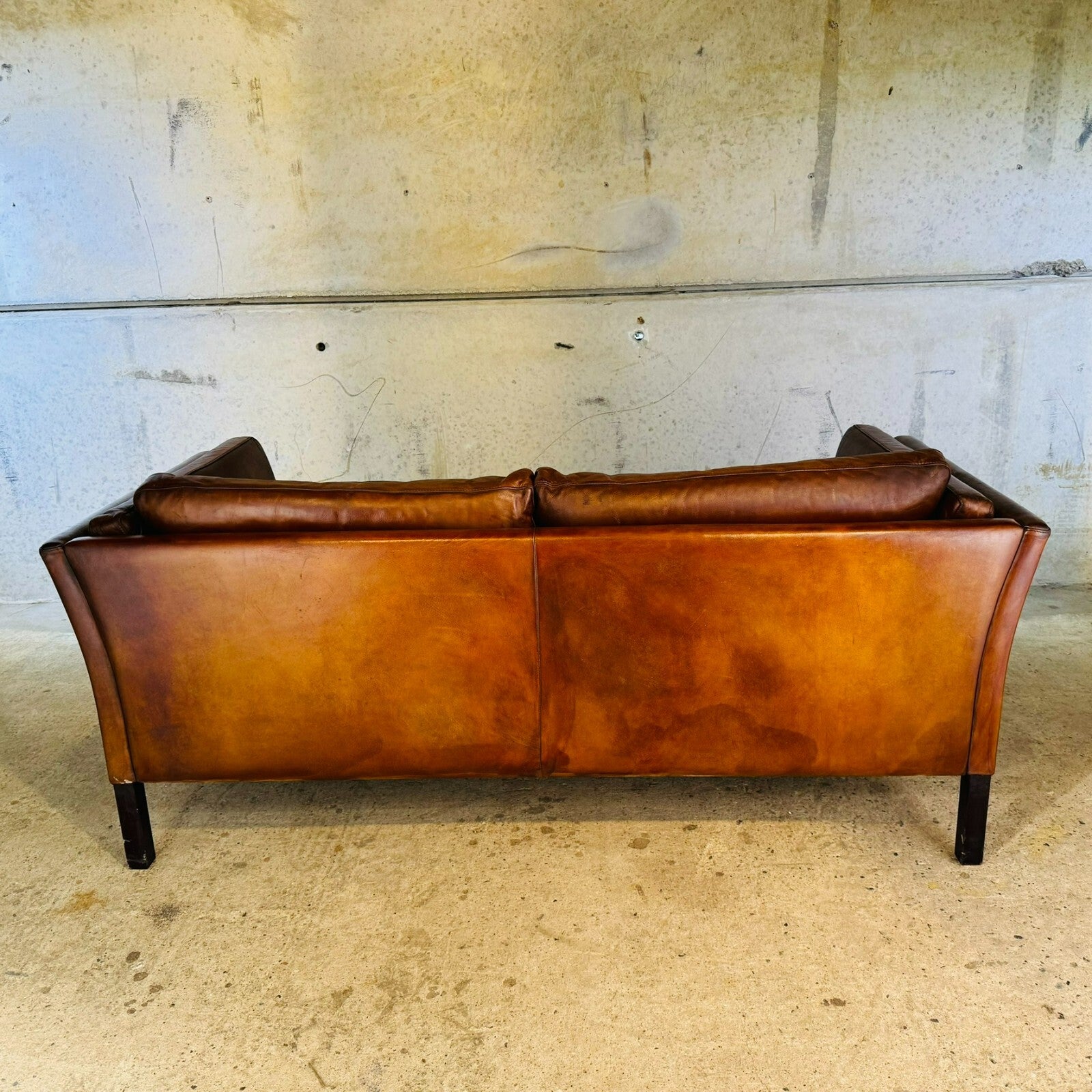 Vintage 1970s Stouby Tan Leather 2.5 Seater Sofa Børge Mogensen Style