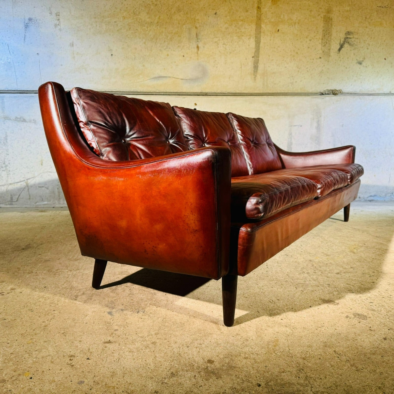 Vintage 1970s George Thams Danish Chestnut Three-Seater Leather Sofa