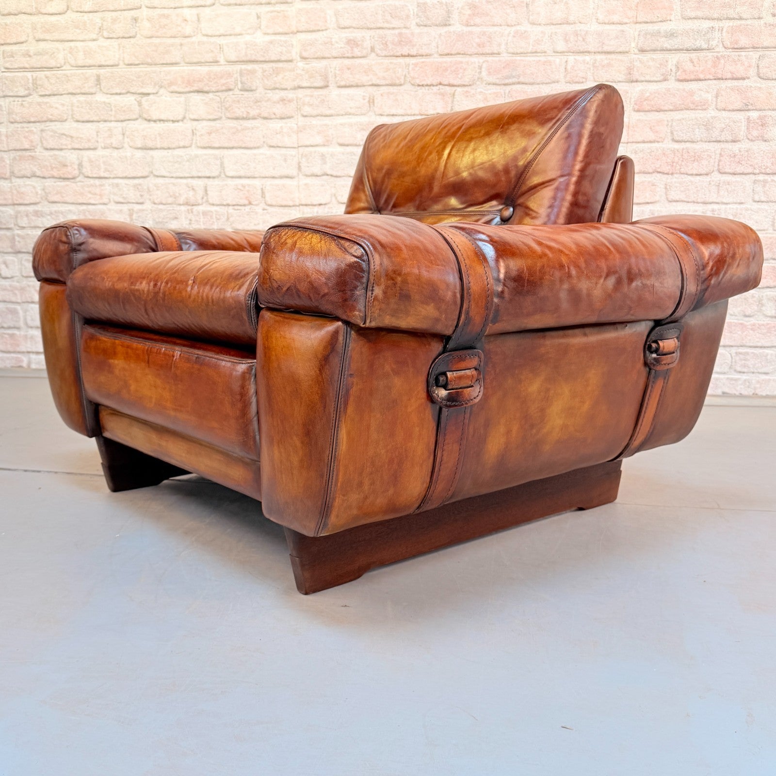 Vintage 1970s Svend Skippers Tan Leather Armchair Hand Dyed Cognac Patina