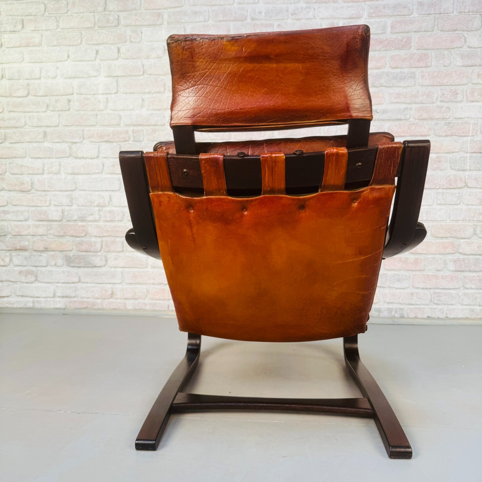 Vintage 1970s Skippers Møbler Danish Bentwood Cantilever Leather Armchair