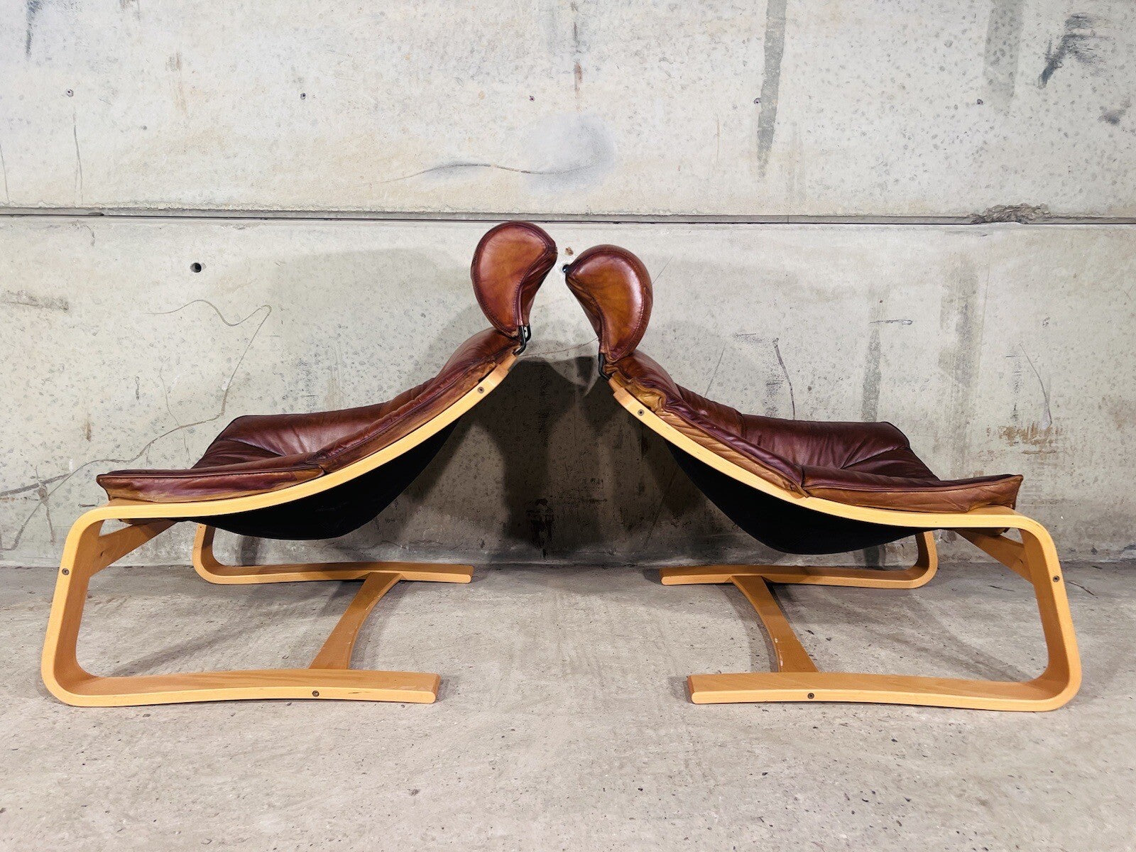 Vintage Danish Pair Of  Skippers Kroken Tan Leather Chairs