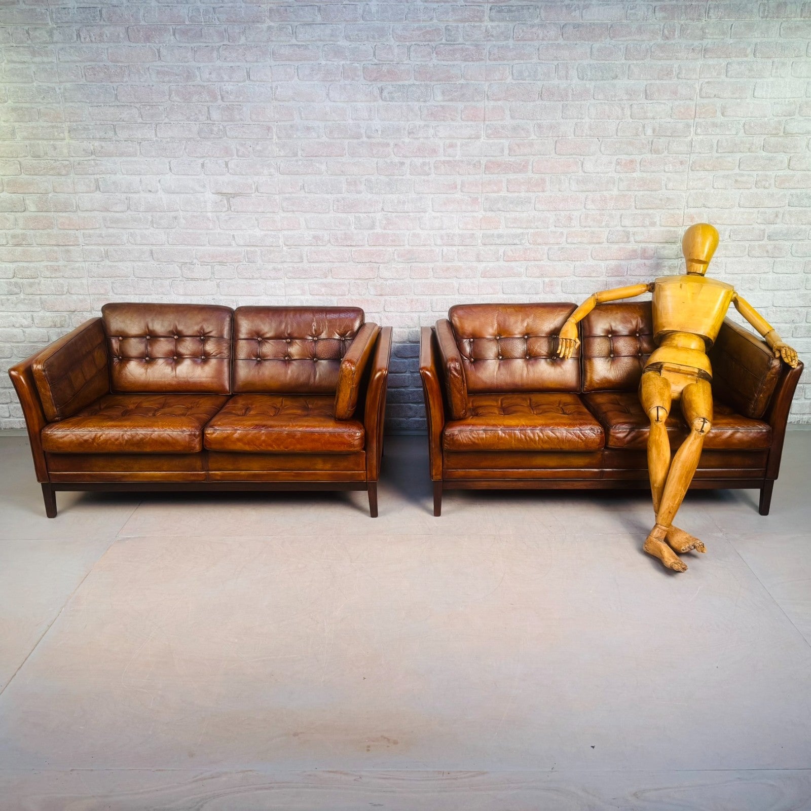 Pair of Vintage Danish Tan Leather Two Seater Sofas