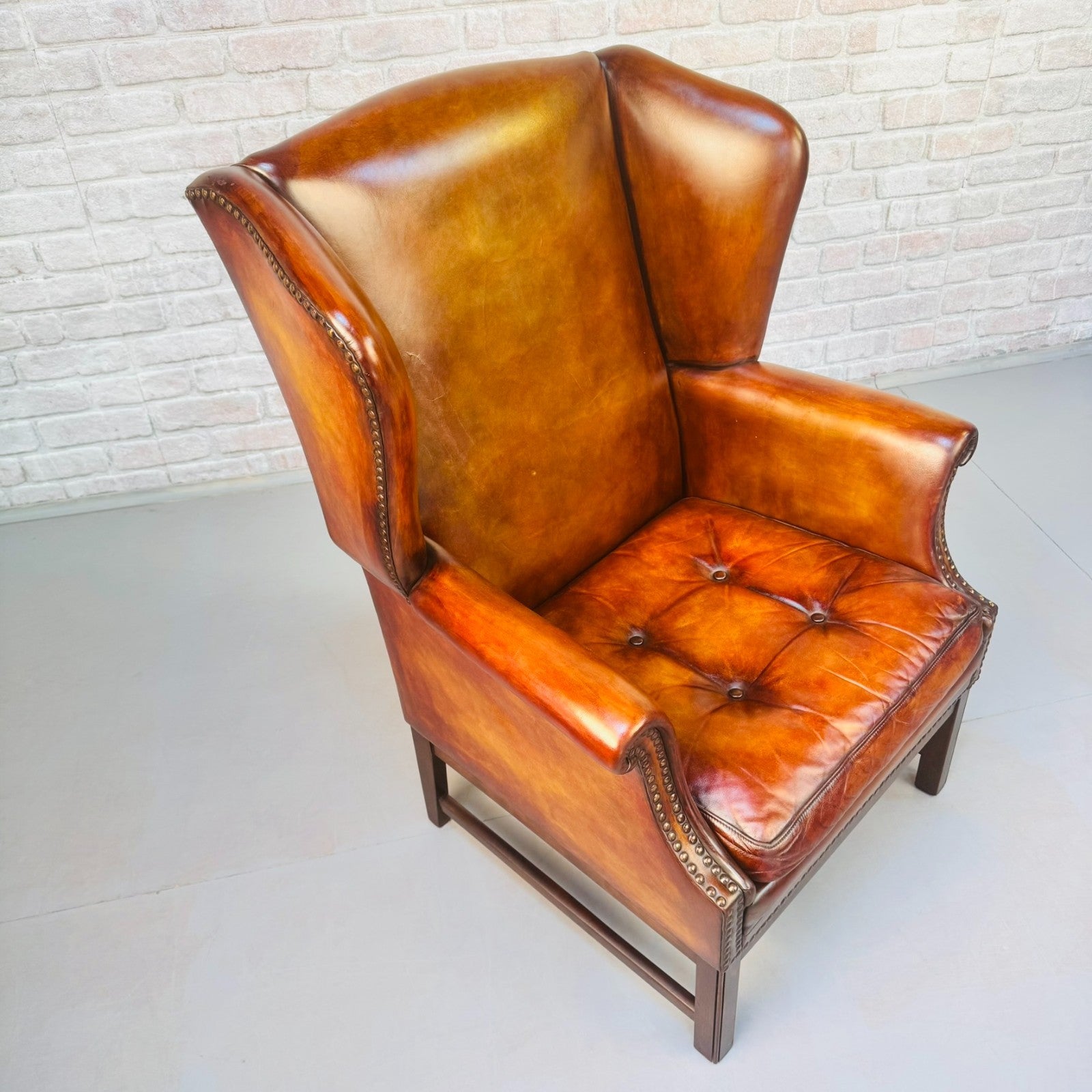 Neat Vintage Danish Leather Wingback Chair – Hand-Dyed Tan Colour