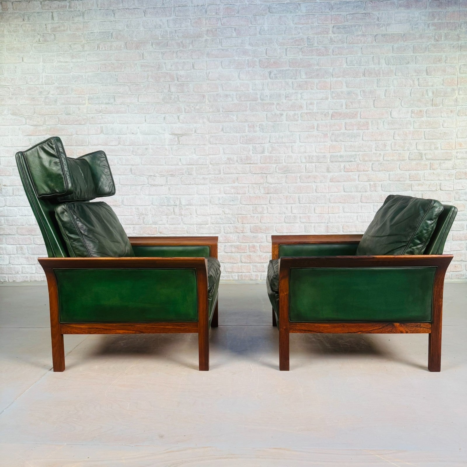 1960s Danish Green Leather Three-Seater Sofa & His & Hers Armchairs Golstrup