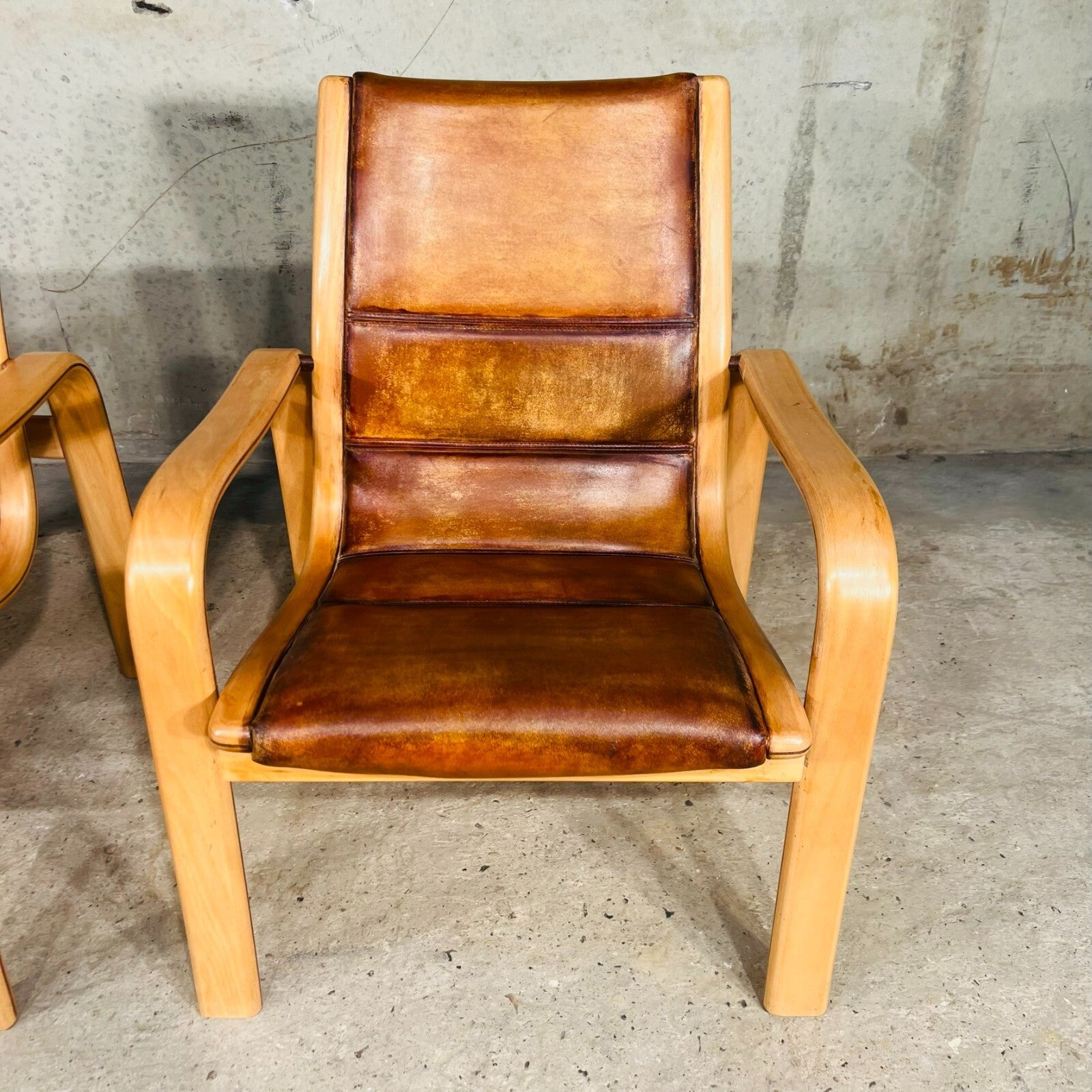 Vintage Pair of Leather Armchairs by Yngve Elstrom for Swedese