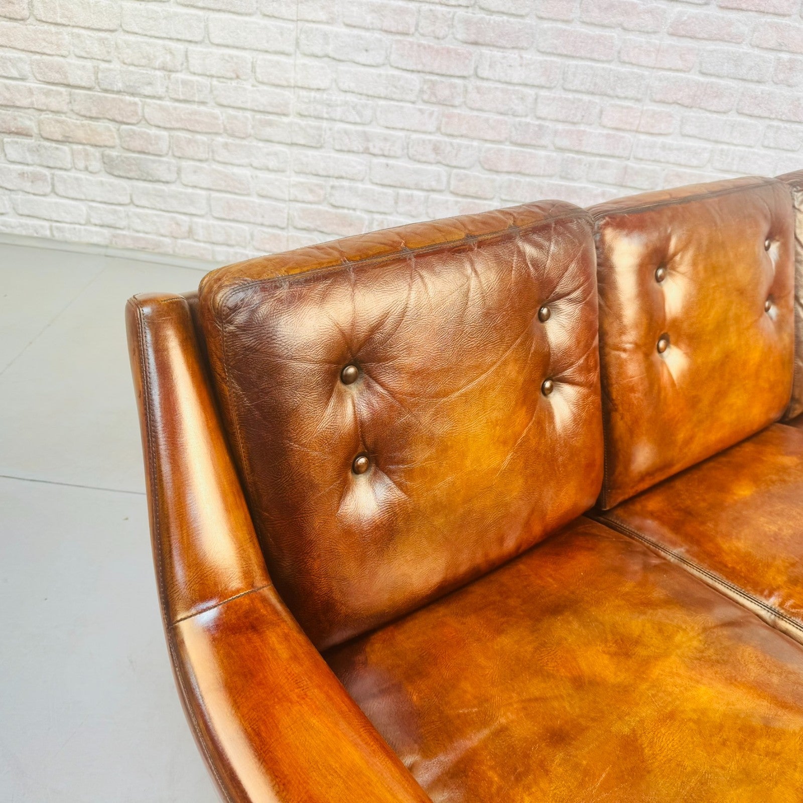 Vintage 1960s Ulferts Tibro Swedish Leather Sofa – Tan Leather #A498