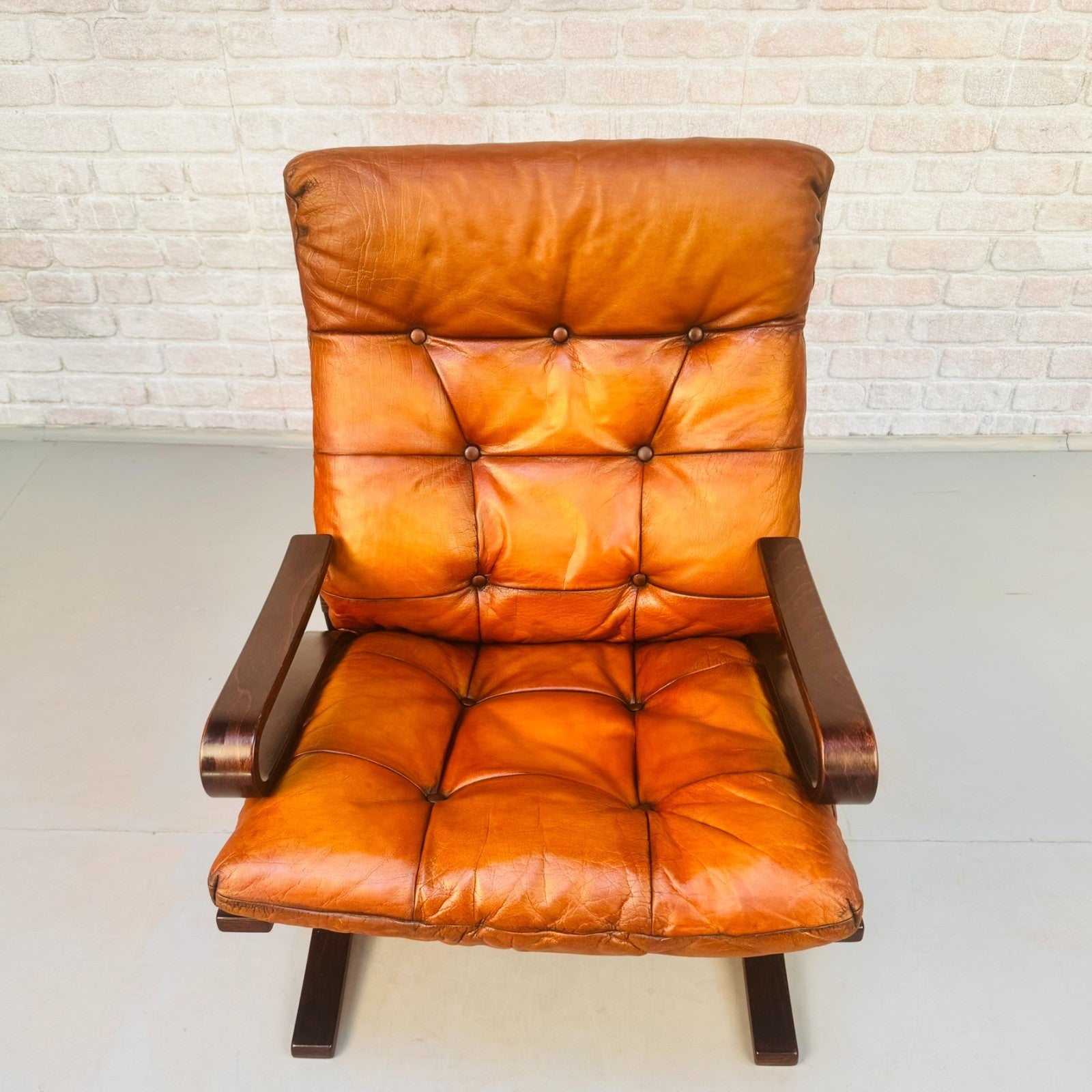 Vintage Danish Einar Hove Skyline Bentwood  Tan Buffalo Leather Armchair
