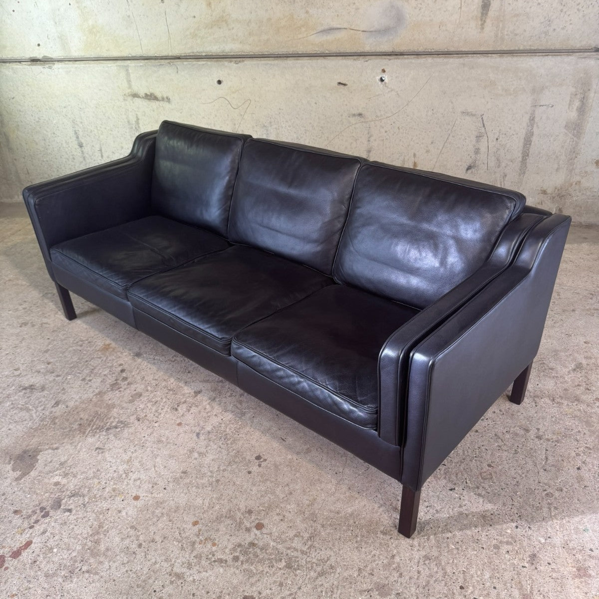 Vintage Danish Three-Seater Black Leather Sofa by Stouby – Stylish