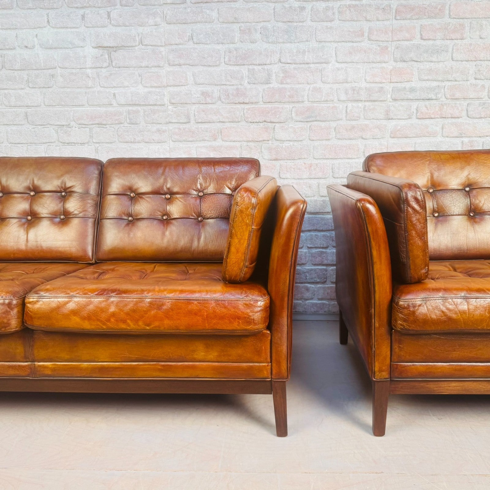 Pair of Vintage Danish Tan Leather Two Seater Sofas
