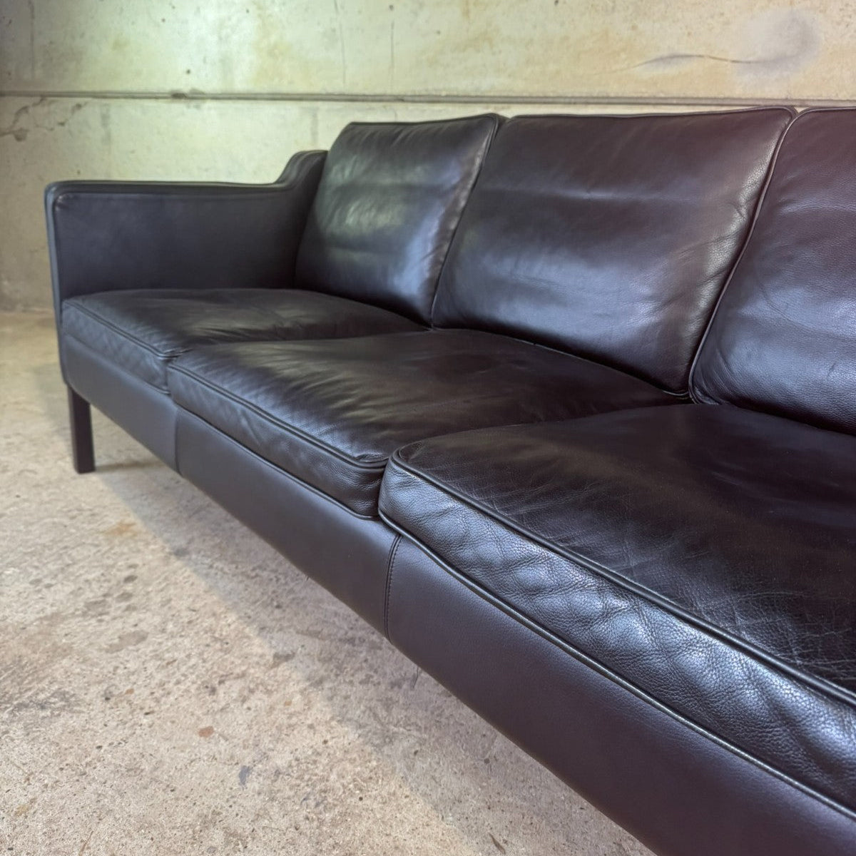Vintage Danish Three-Seater Black Leather Sofa by Stouby – Stylish