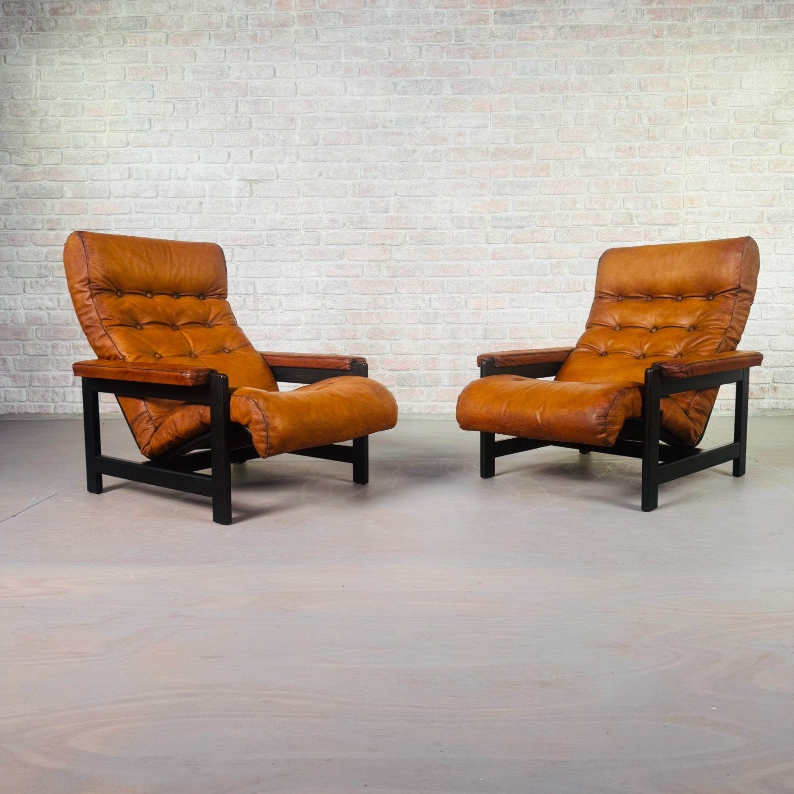 Vintage Danish Tan Leather Lounge Chairs – Solid Beech Frame