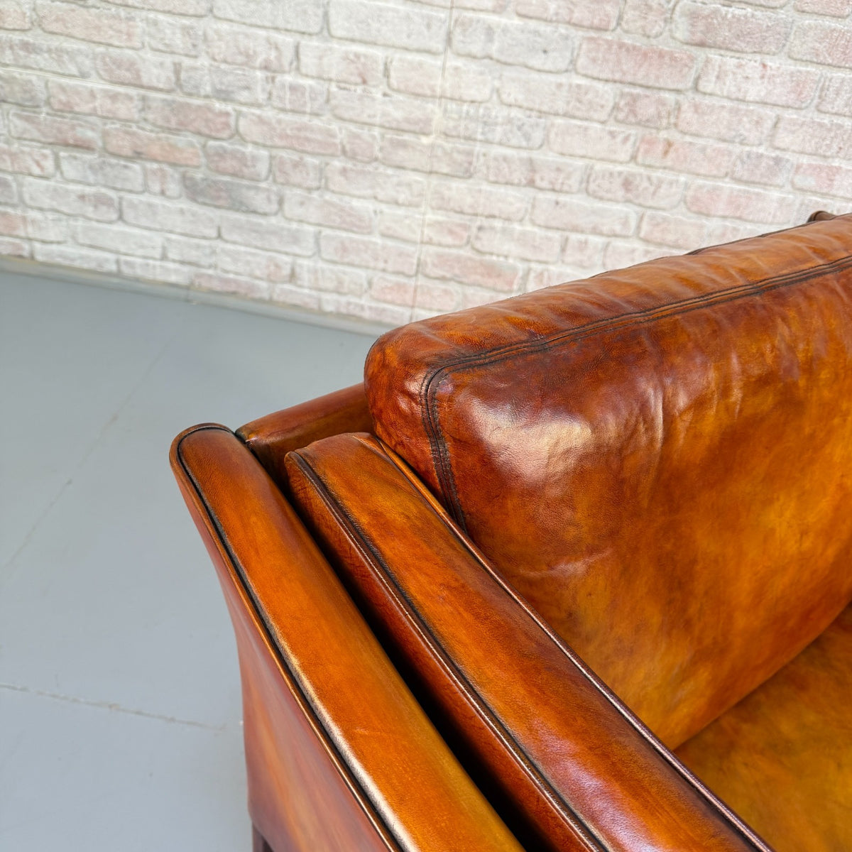 Vintage Danish Tan Leather Armchair – Hand Dyed Beautiful Patina