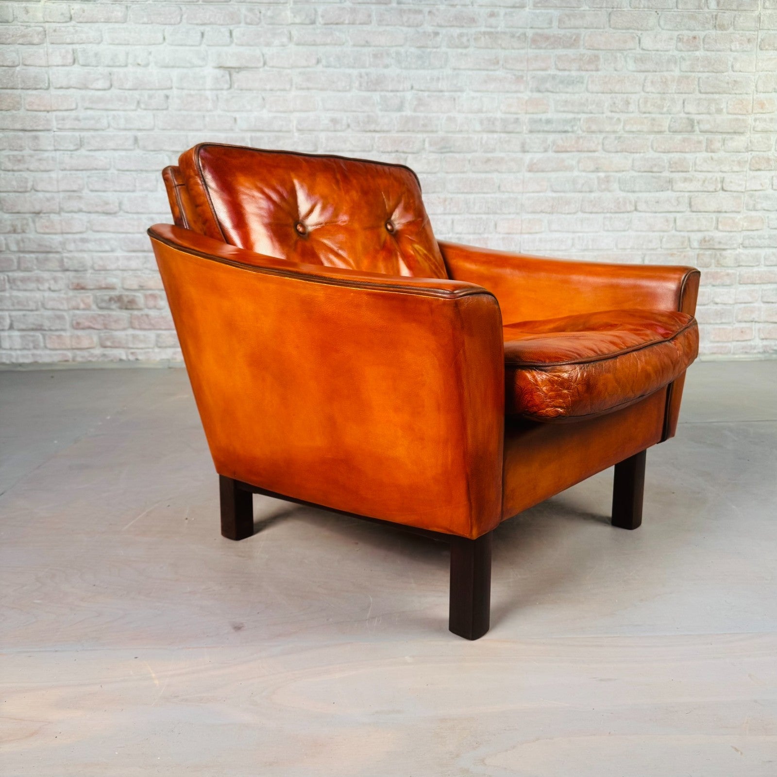 Vintage Danish Cognac Leather Armchair – Curved Arms