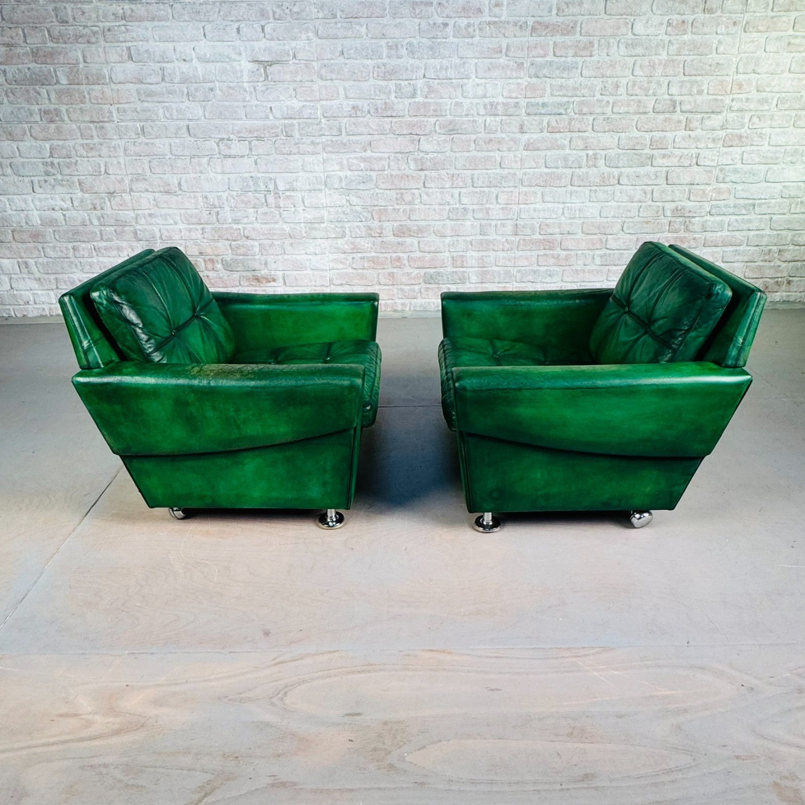 Vintage Danish Green Leather Pair of Armchairs by Svend Skipper