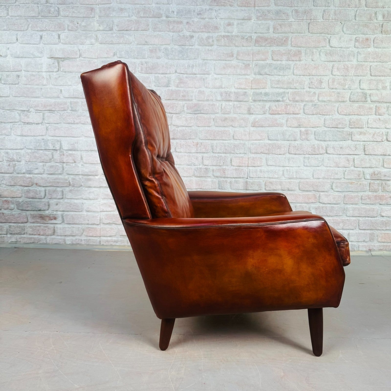 Vintage Danish Cognac Leather High Back Armchair by Skippers