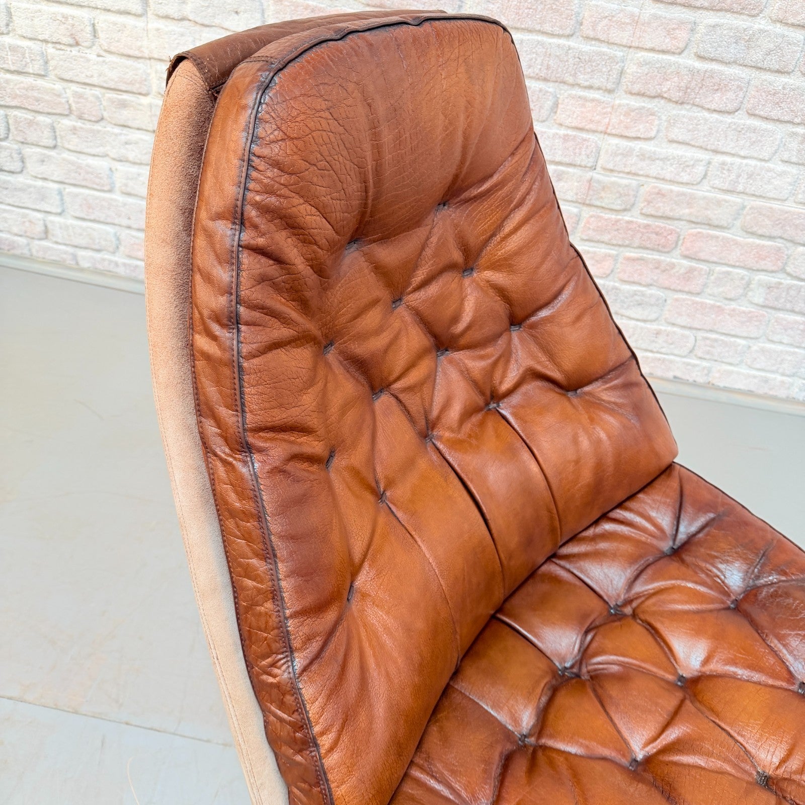 1960s Pair of Madsen & Schubell MS68 Cognac Leather Lounge Chairs & Footstools