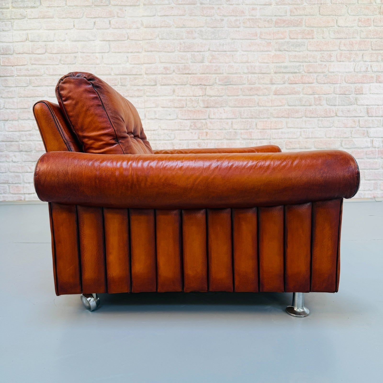 Vintage Danish Tan Leather Armchair – Hand Dyed