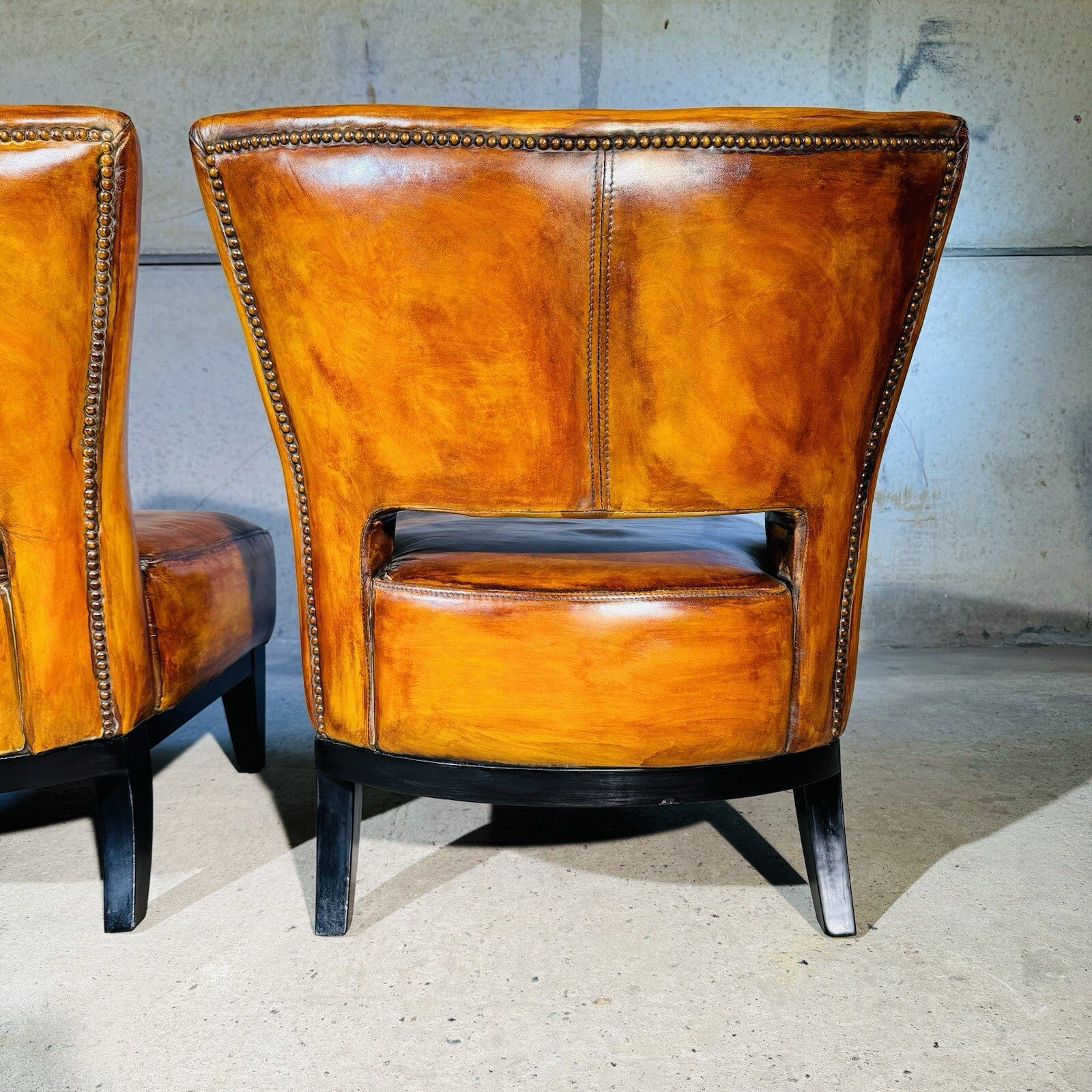 Pair of Vintage Andrew Martin Oversized Leather Chairs Hand-Dyed Light Tan