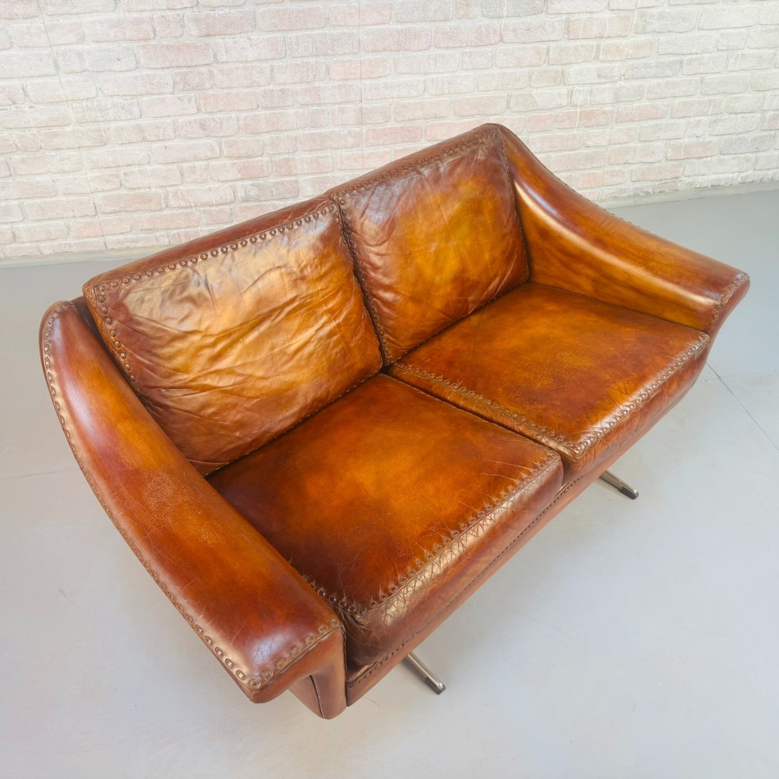 Vintage 60s Aage Christiansen "Matador" Tan Leather 2 Seater Sofa & Chair