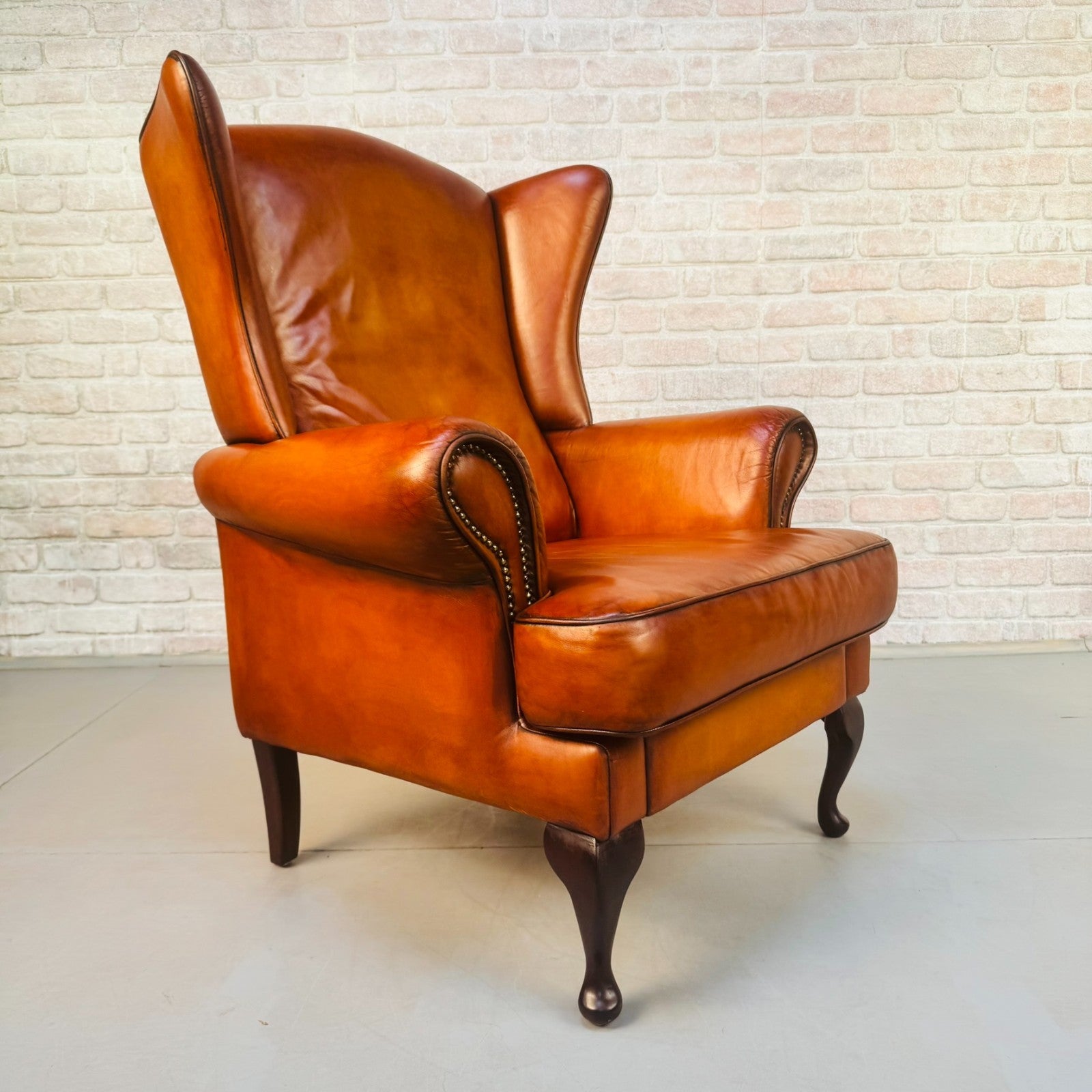 Vintage Danish Wingback Chair Tan Leather | Scandinavian Lounge Armchair