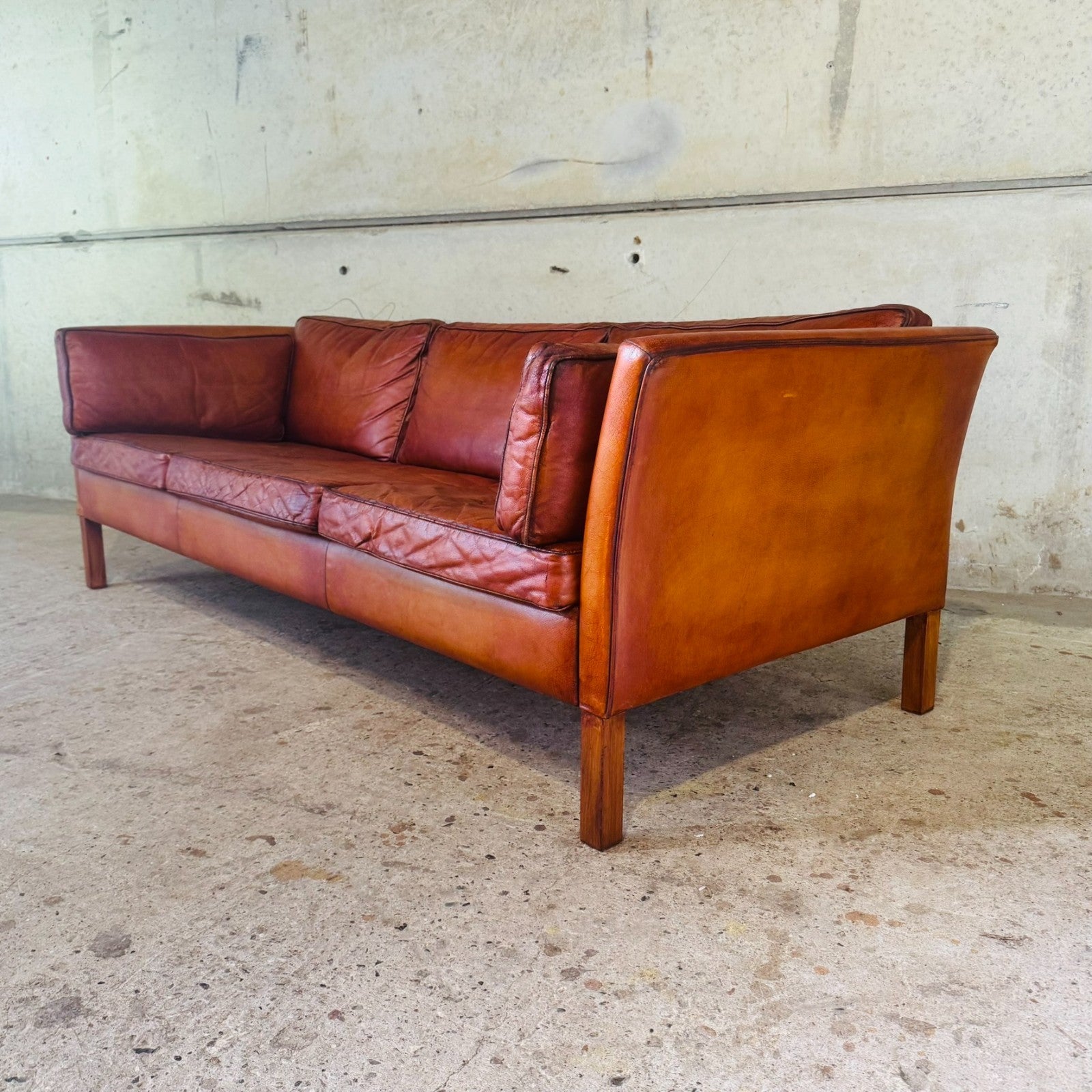 Stylish Danish 1970s Three-Seater Sofa in Cognac Leather
