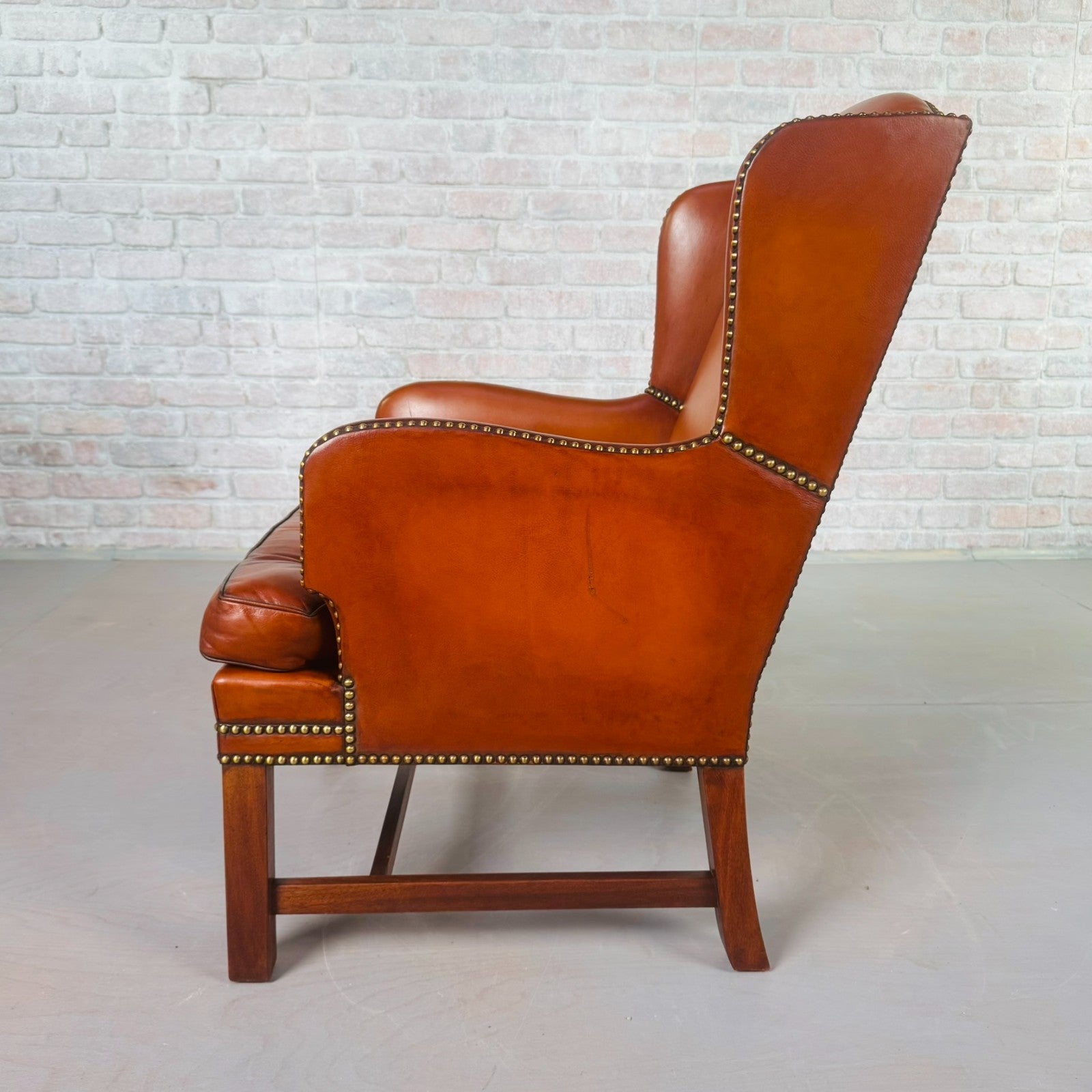 Neat Vintage Danish Leather Wingback Chair – Hand-Dyed Tan Colour