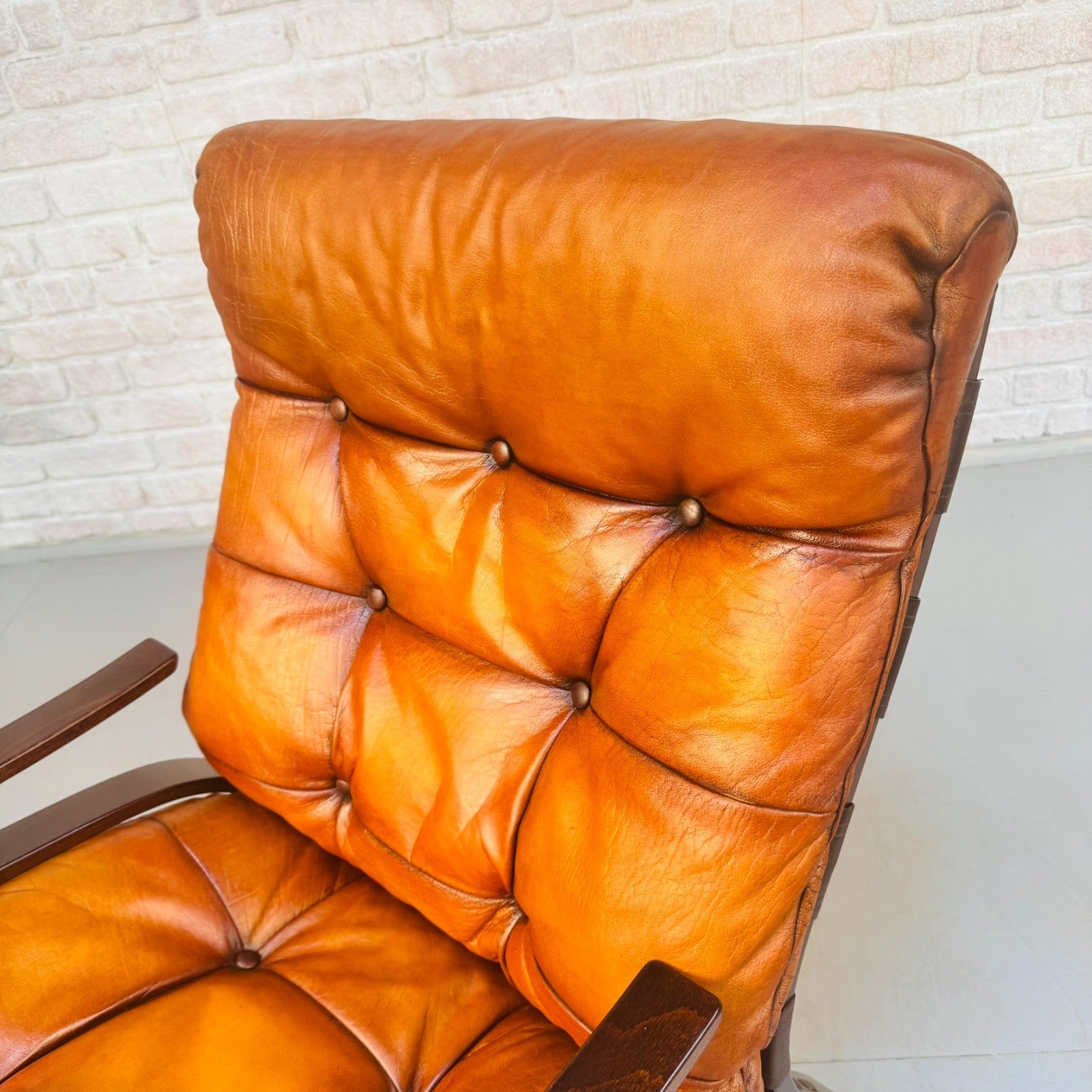 Vintage Danish Einar Hove Skyline Bentwood  Tan Buffalo Leather Armchair