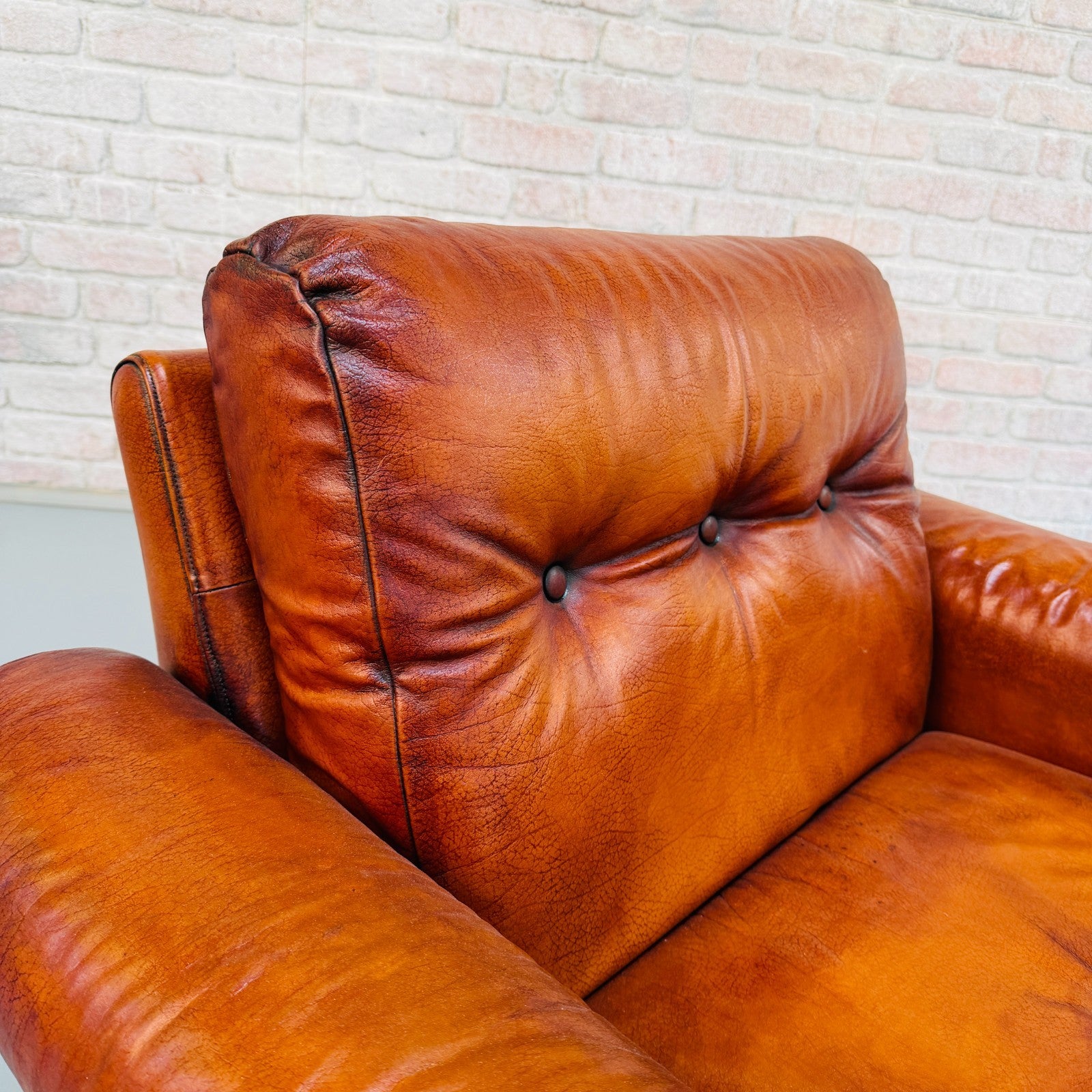 Vintage Danish Tan Leather Armchair – Hand Dyed