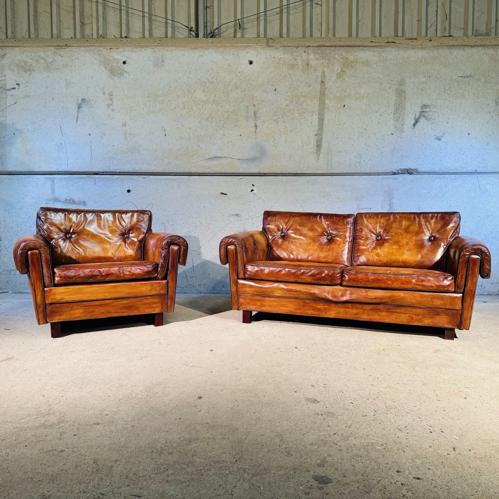 Vintage 1970s Danish Svend Skippers  Leather Sofa Two-Seater and Chair Set #A242