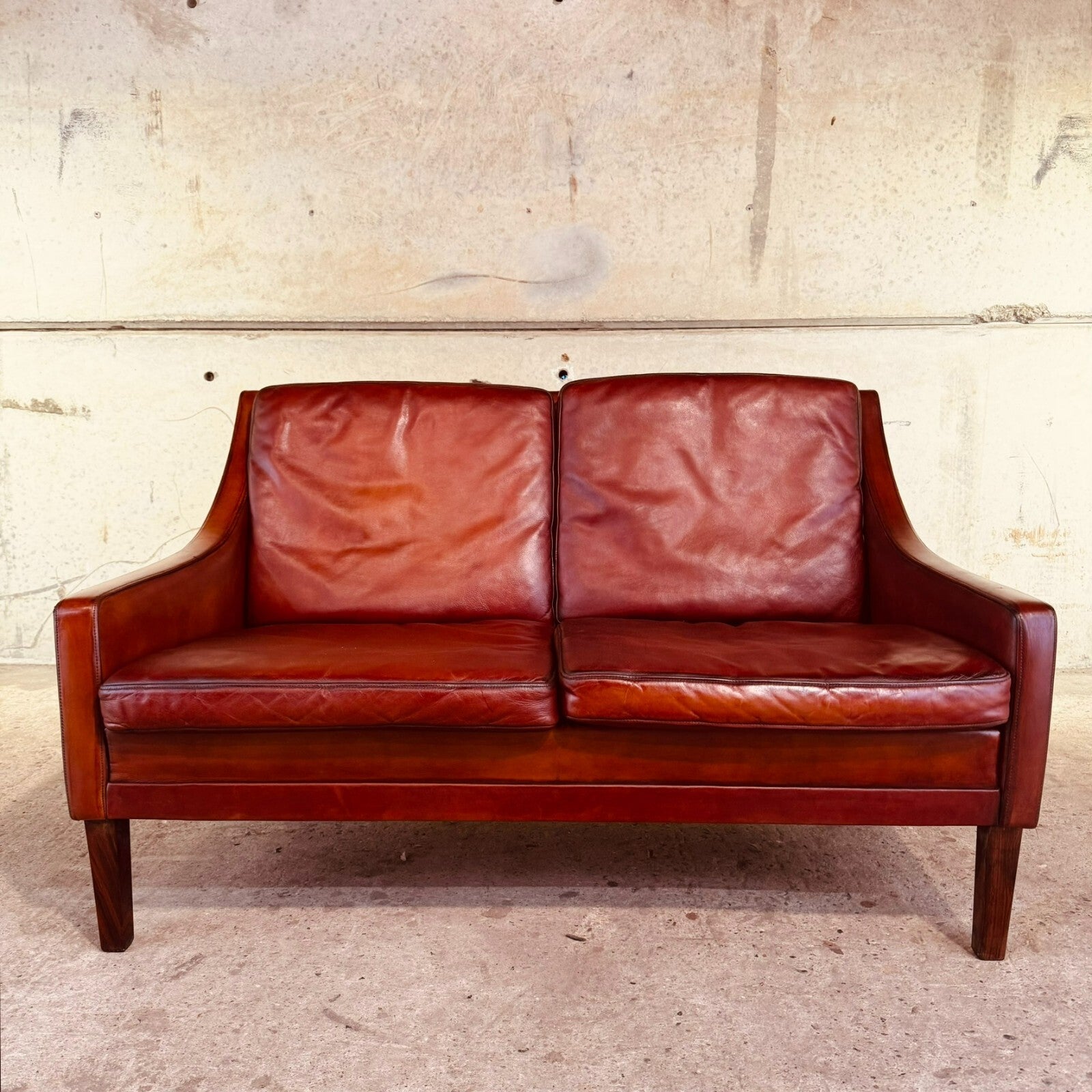 Vintage 1960s Danish Rud Thygesen Cognac Leather 2 Seater Sofa