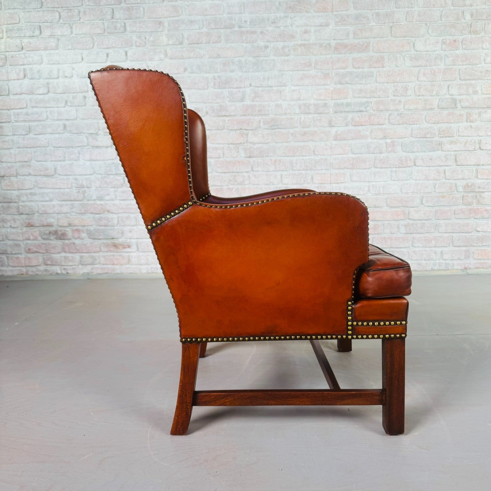 Neat Vintage Danish Leather Wingback Chair – Hand-Dyed Tan Colour