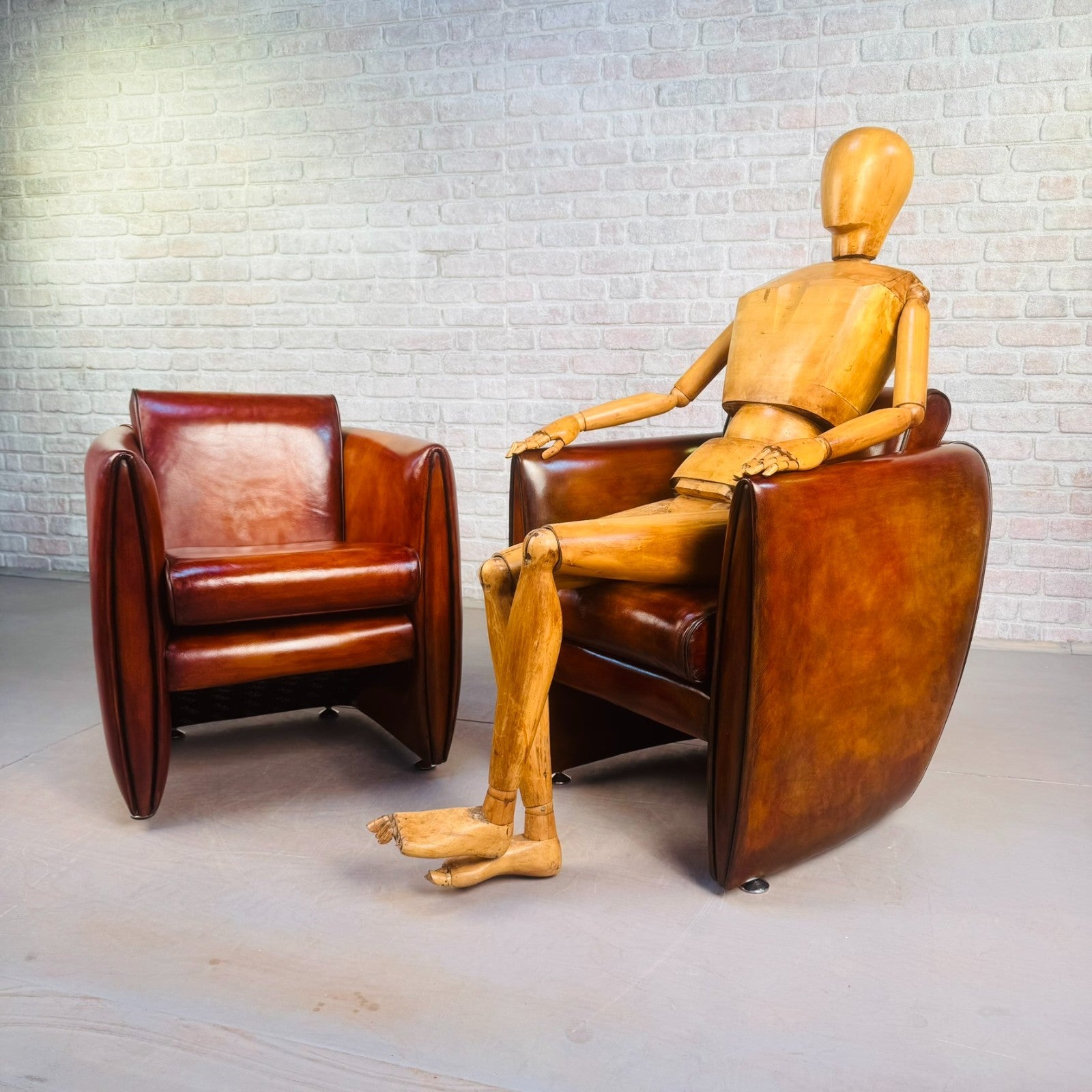 Neat Pair of Contemporary Danish Tan Leather Armchairs – Compact, Comfortable