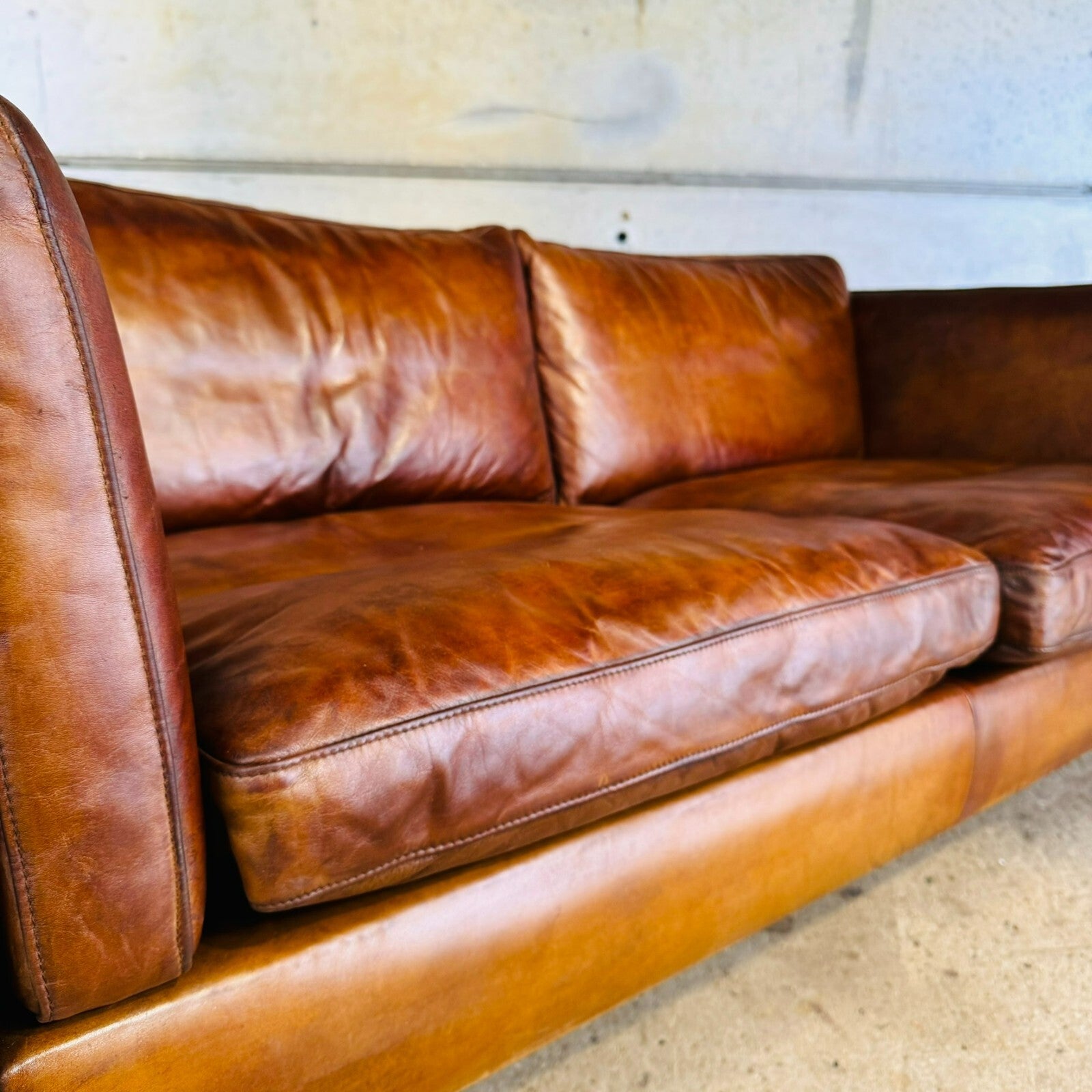 Vintage 1970s Stouby Tan Leather 2.5 Seater Sofa Børge Mogensen Style