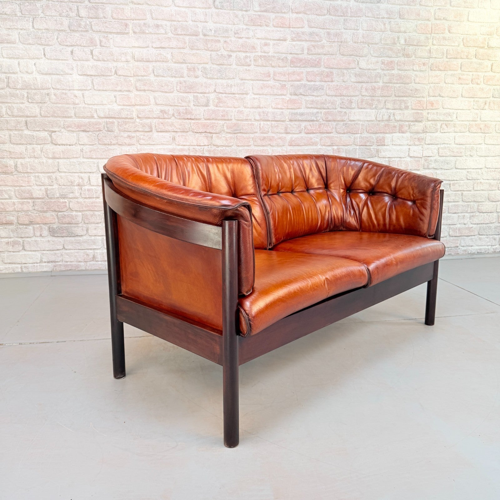 Vintage Arne Vodder Nielaus Møbler Danish Cognac Leather 2 Seater Sofa