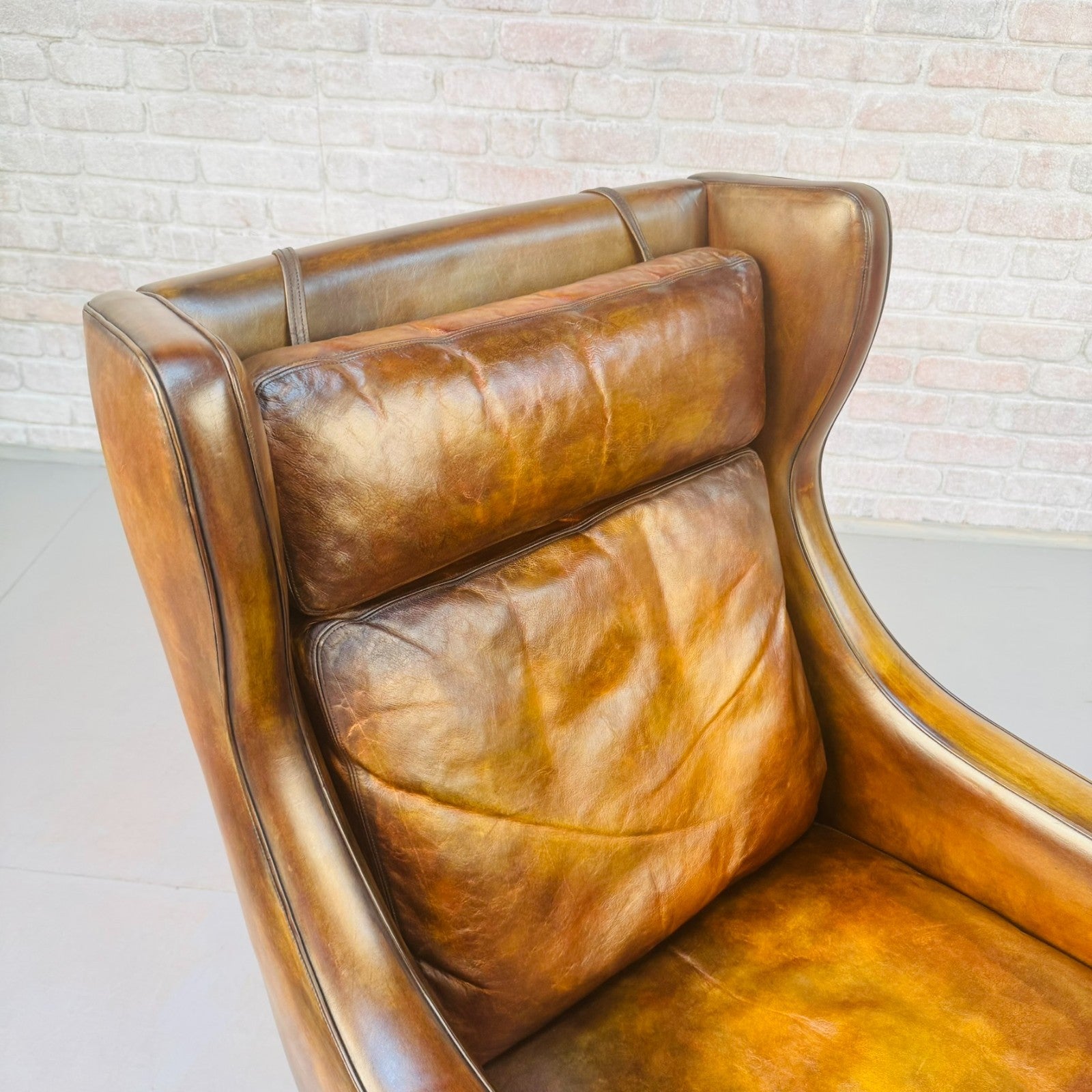 Vintage 1960s Fredrik Kayser Wingback Tan Leather Chair for Vatne Møbler