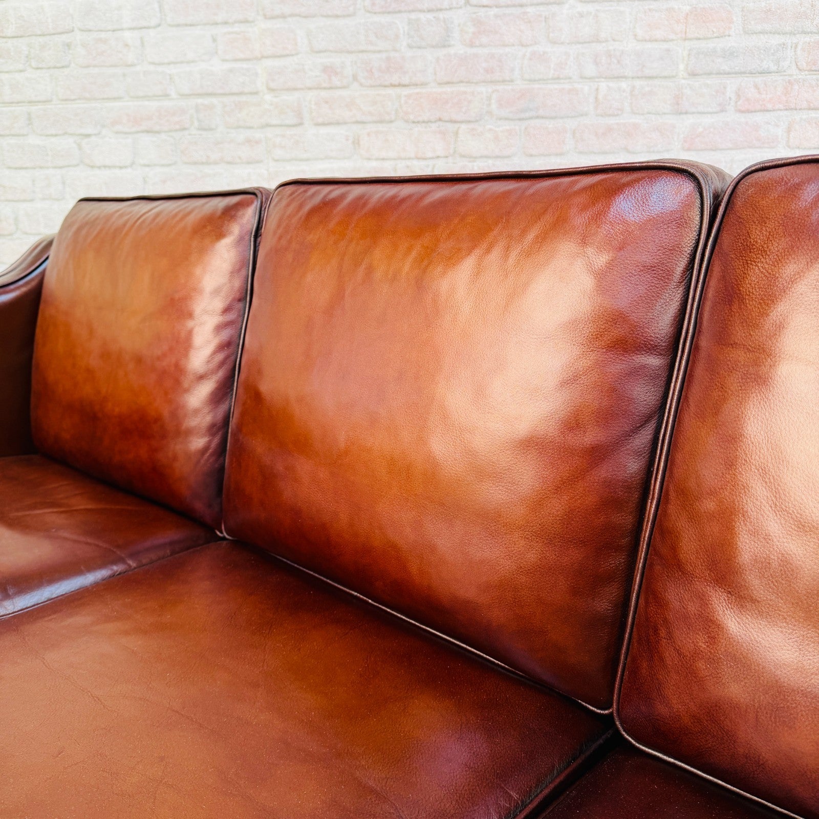 Vintage Danish Børge Mogensen Style Cigar Brown Leather Three Seater Sofa