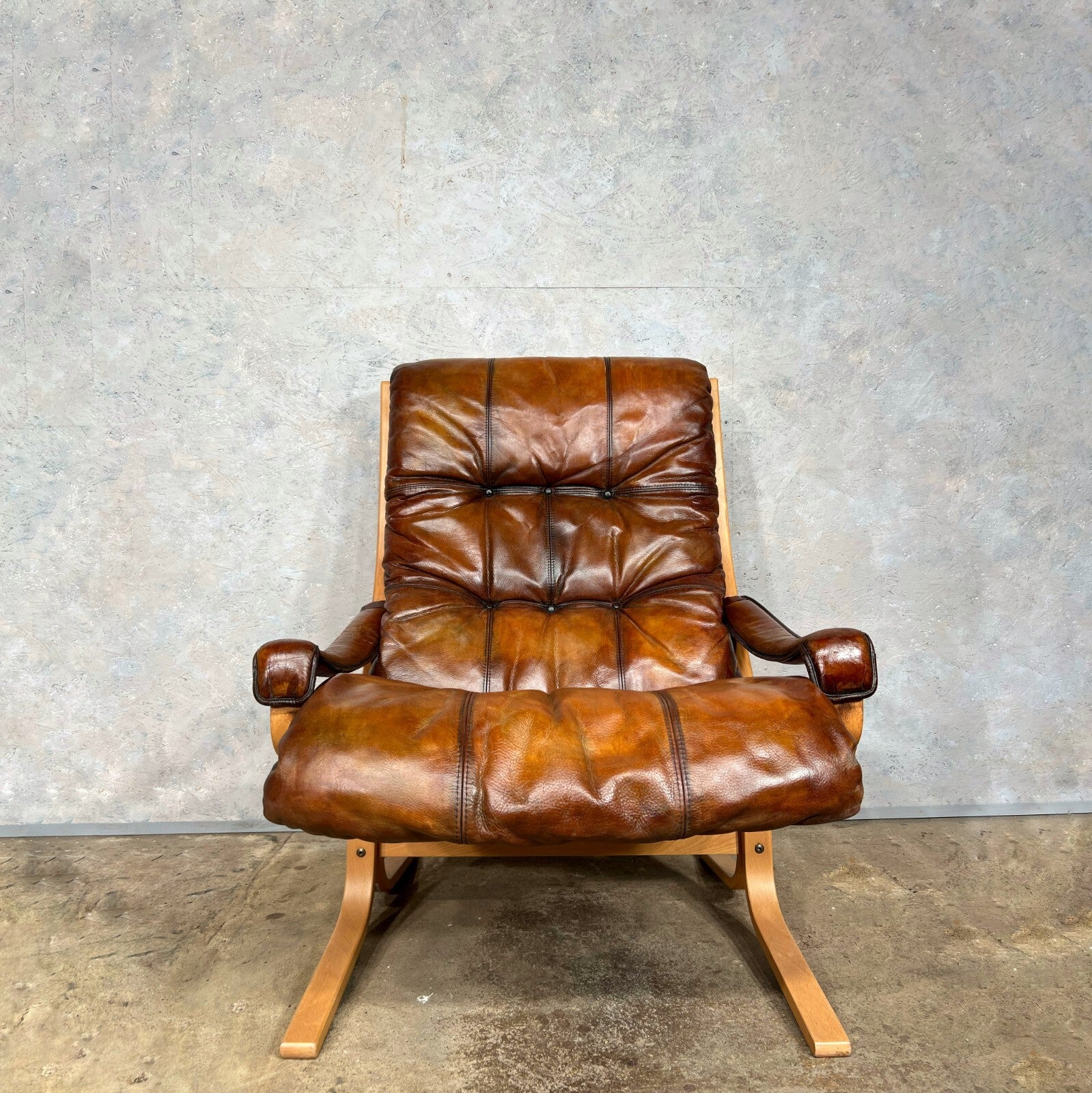 Large Ingmar Relling for Westnofa Norway Tan Leather Armchair