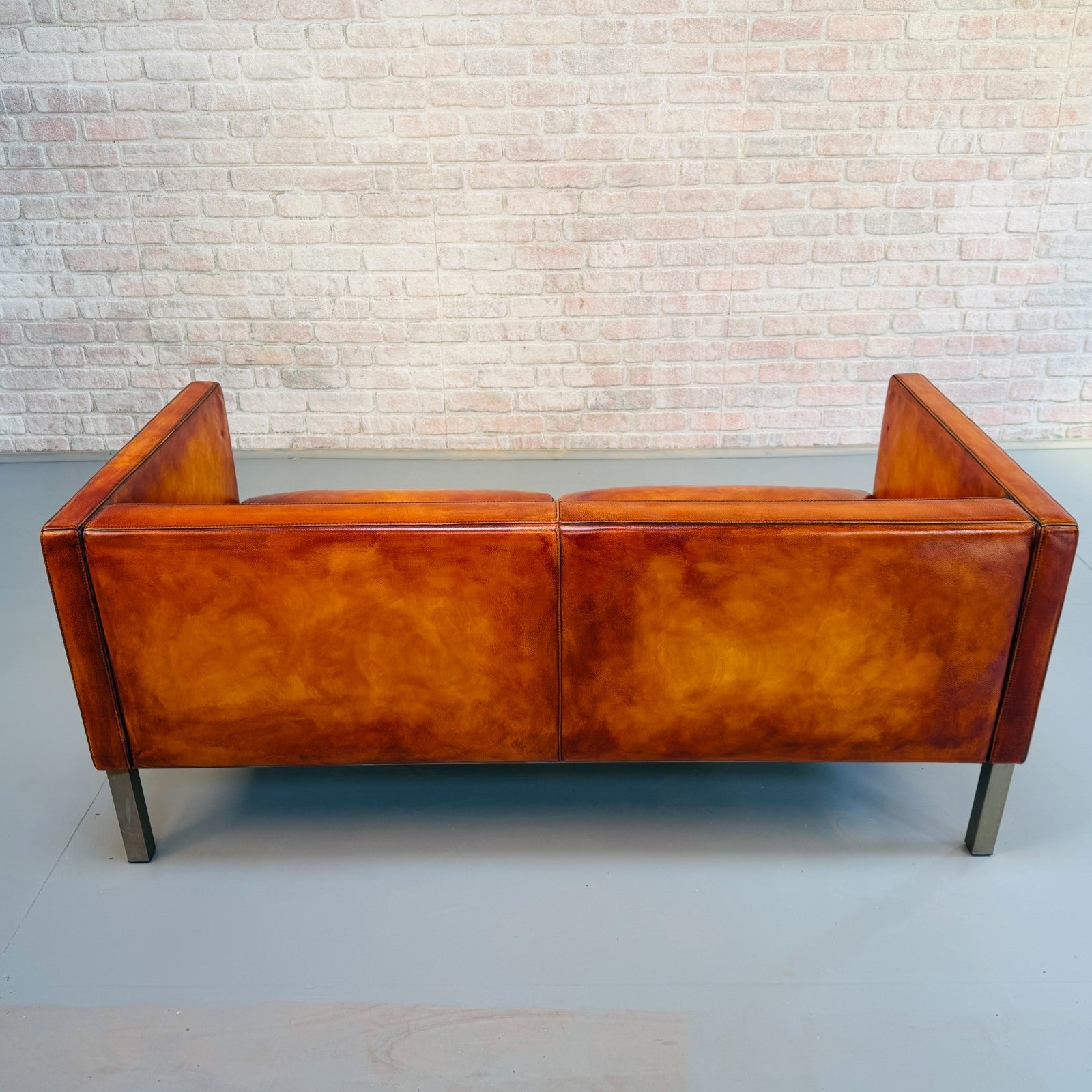 Long Vintage Danish Mogens Hansen Two Seater Light Tan Leather Sofa
