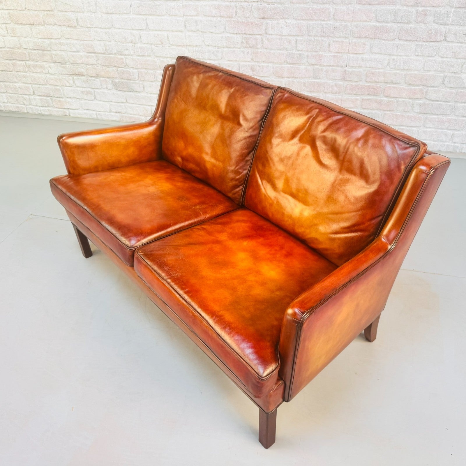 Vintage Danish Two Seater Tan Leather Sofa