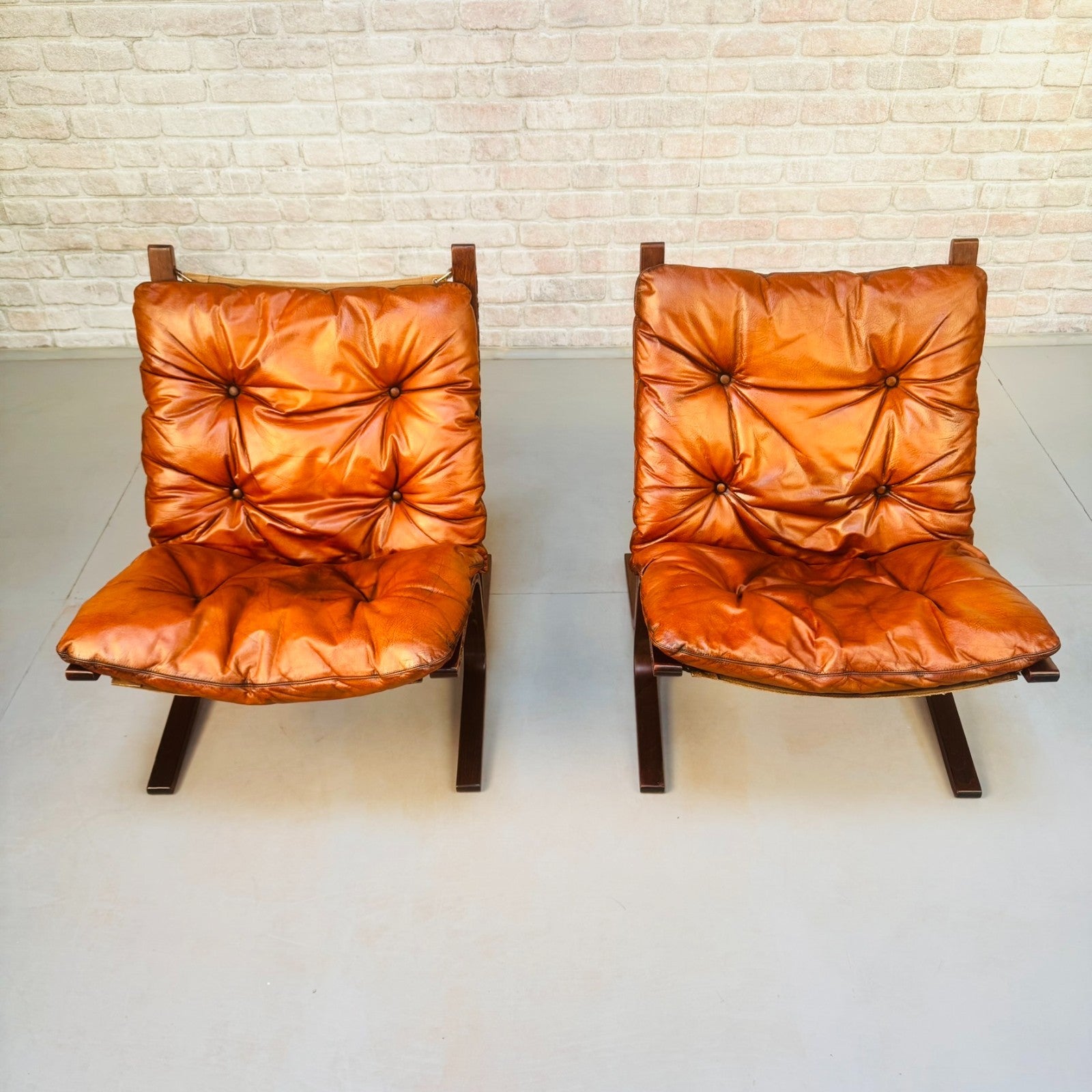 Pair of Vintage Westnofa Siesta Tan Leather Lounge Chairs by Ingmar Relling