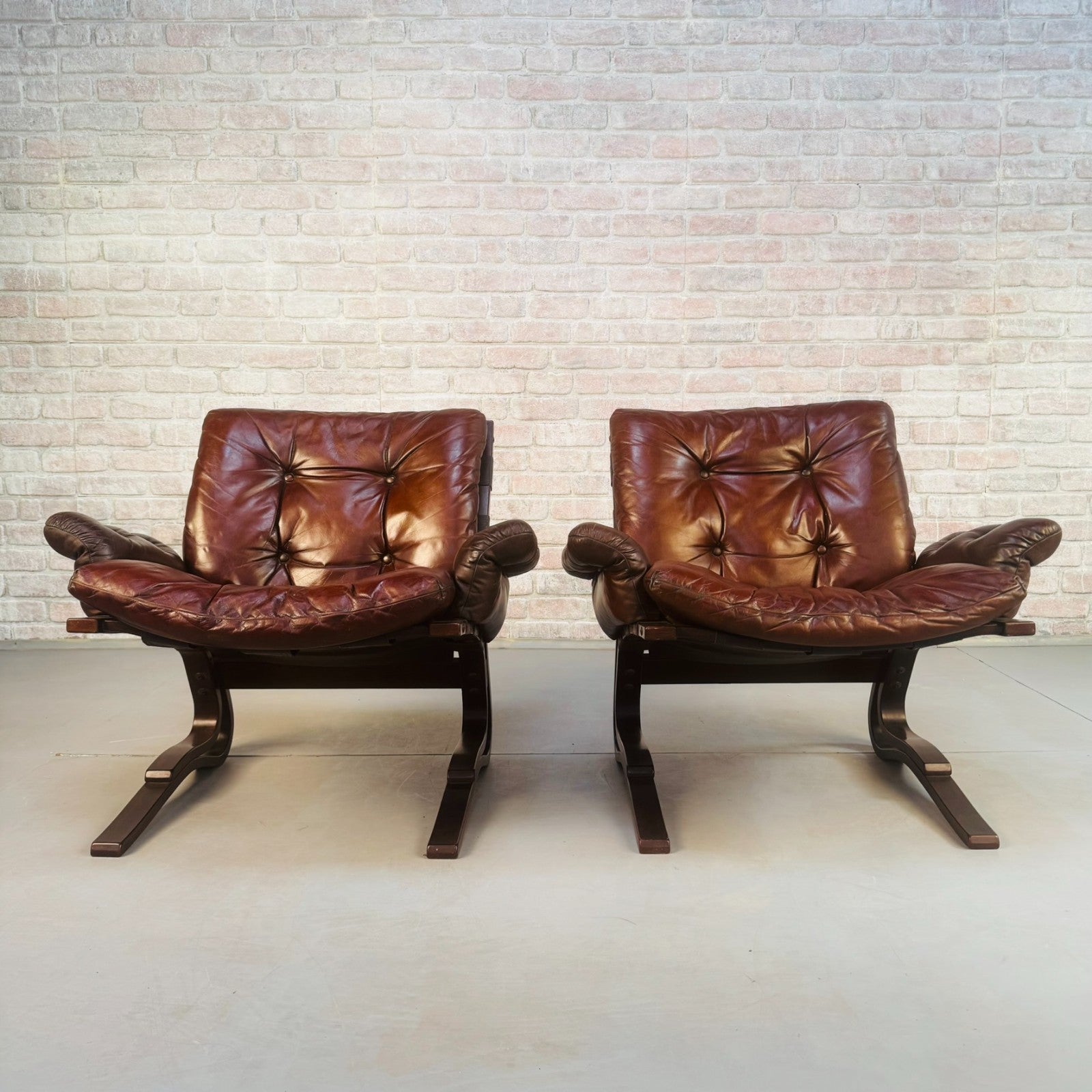 Pair of  1970s Danish ‘Skyline’ Brown Leather Armchairs by Hove Møbler