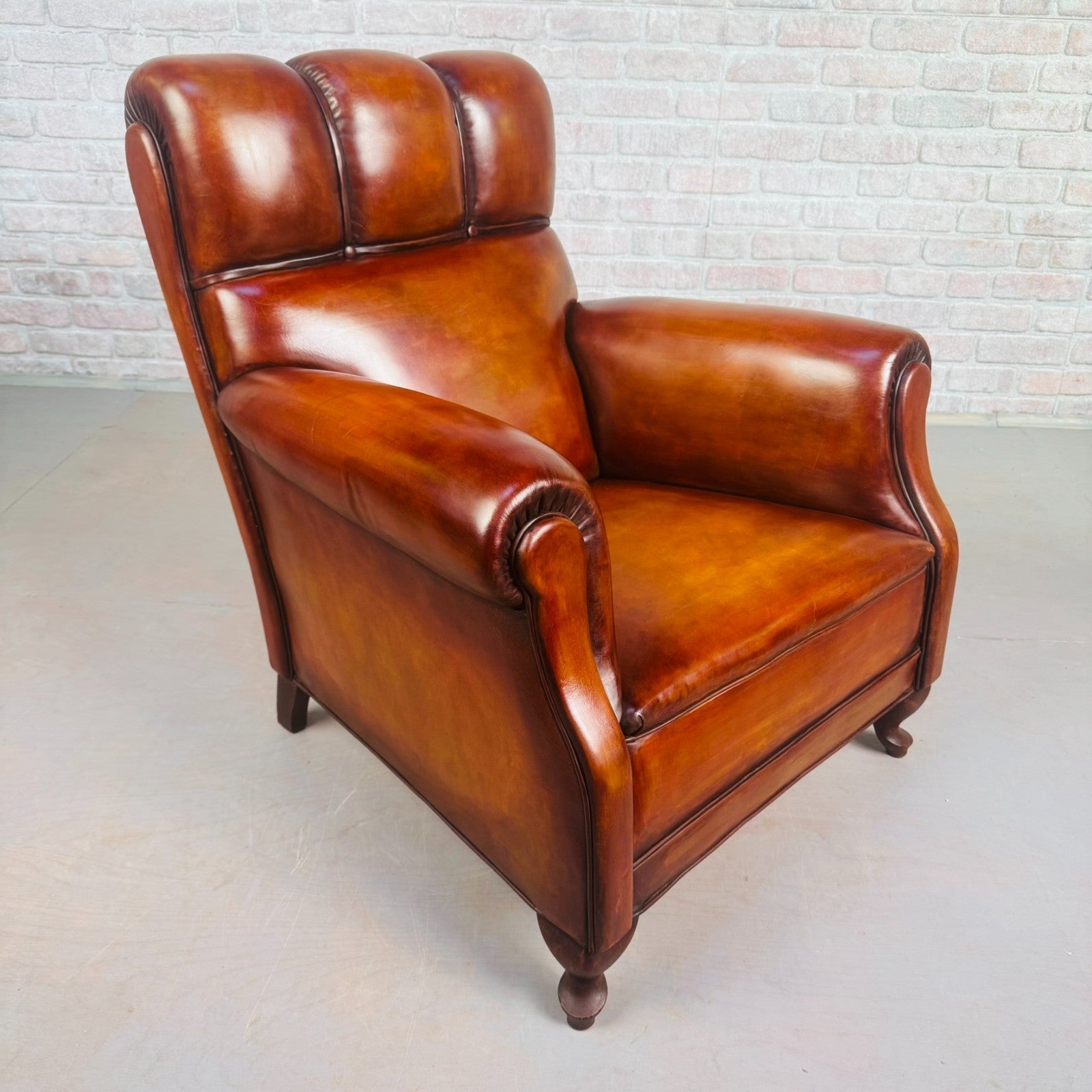 Vintage Danish High Back Tan Leather Armchair