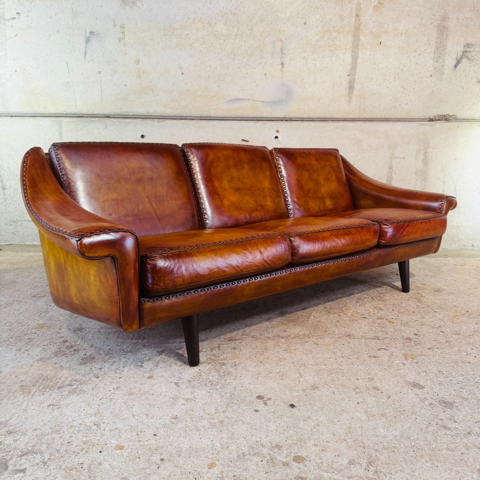 1970s "Matador" Three-Seater Light Tan Leather Sofa by Aage Christiansen