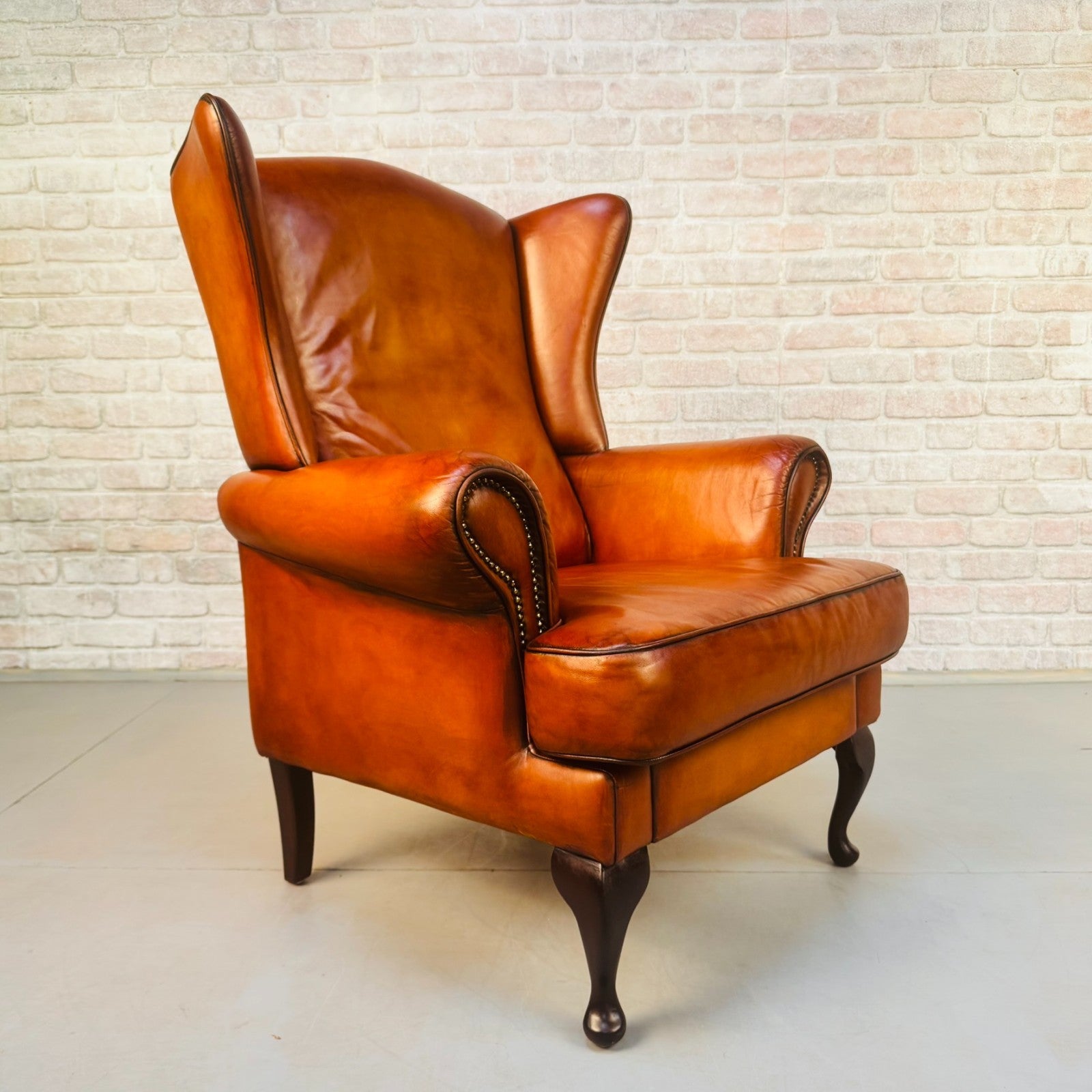 Vintage Danish Wingback Chair Tan Leather | Scandinavian Lounge Armchair