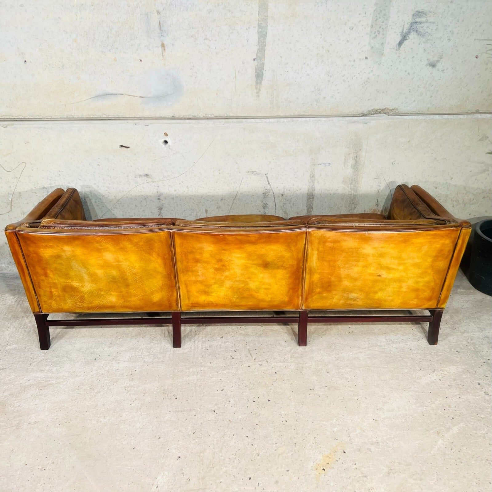 Vintage Erik Jorgensen 70s Danish Tan Three-Seater Leather Sofa